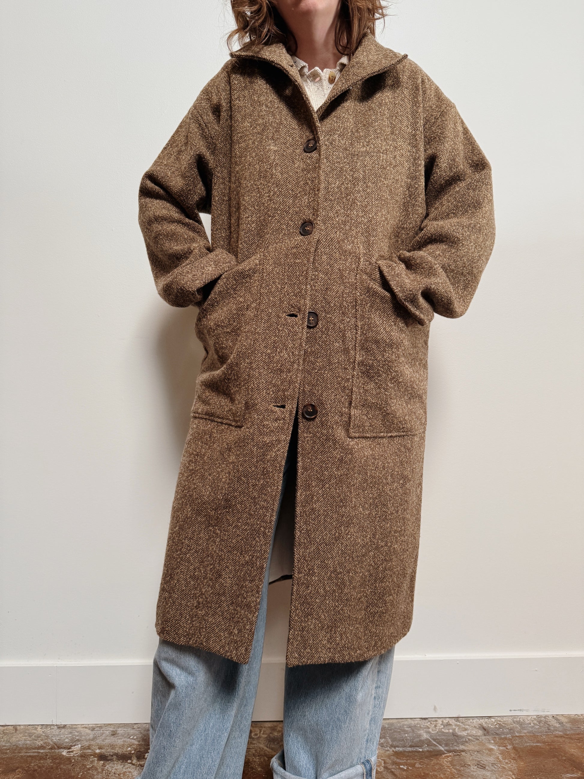 Wool High Neck Maxi Coat