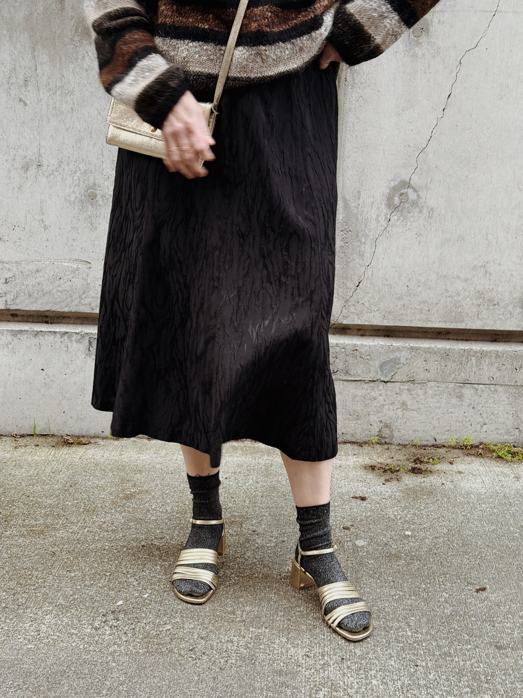 Black Textured Midi Skirt