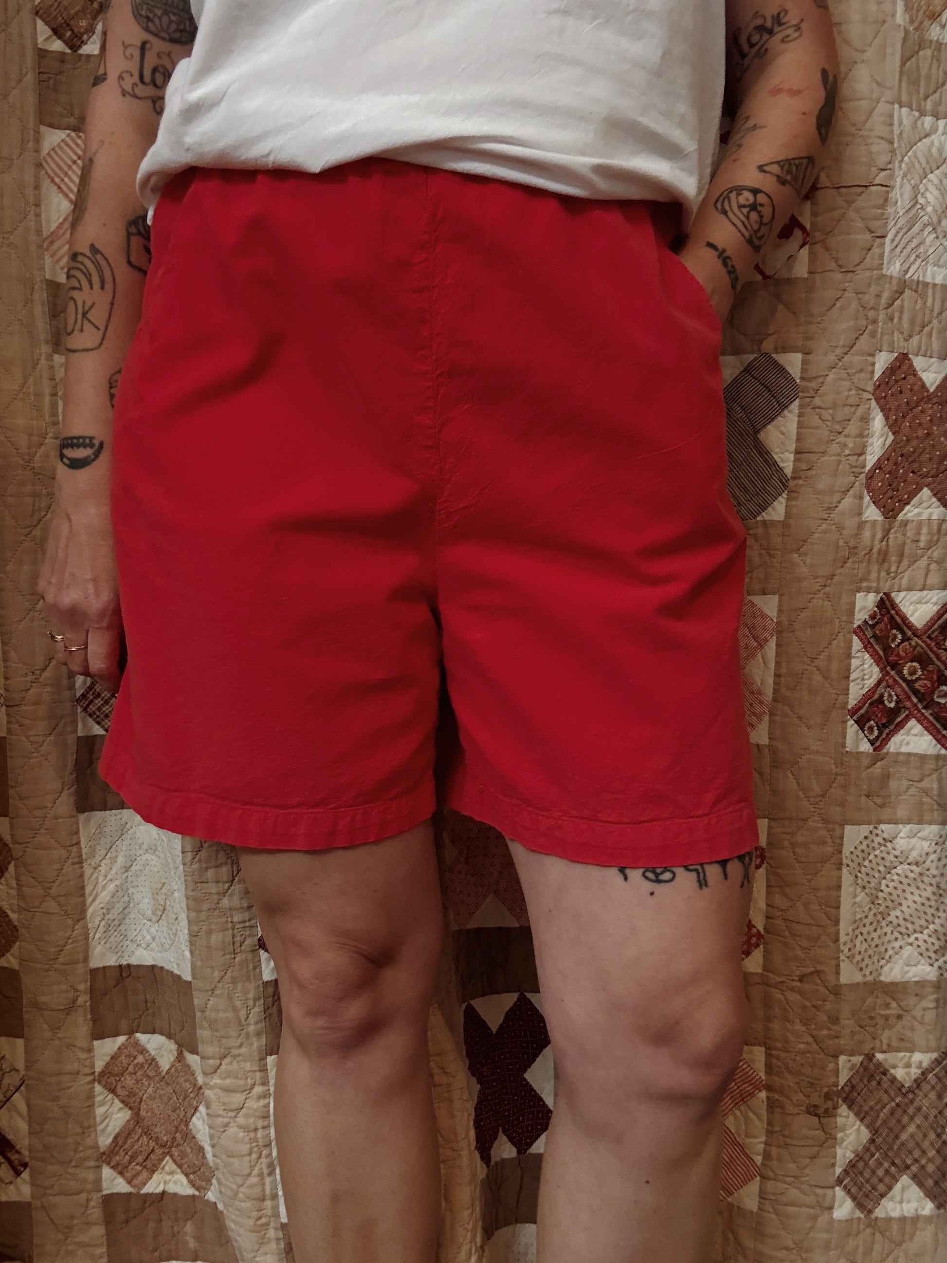 Red Cotton Easy Shorts