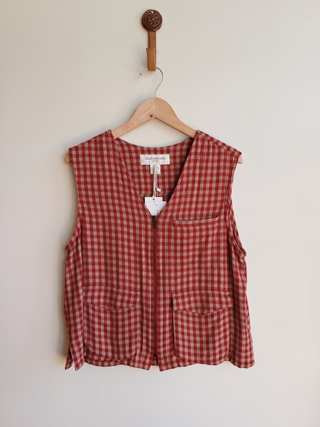 Red Plaid Zip Vest