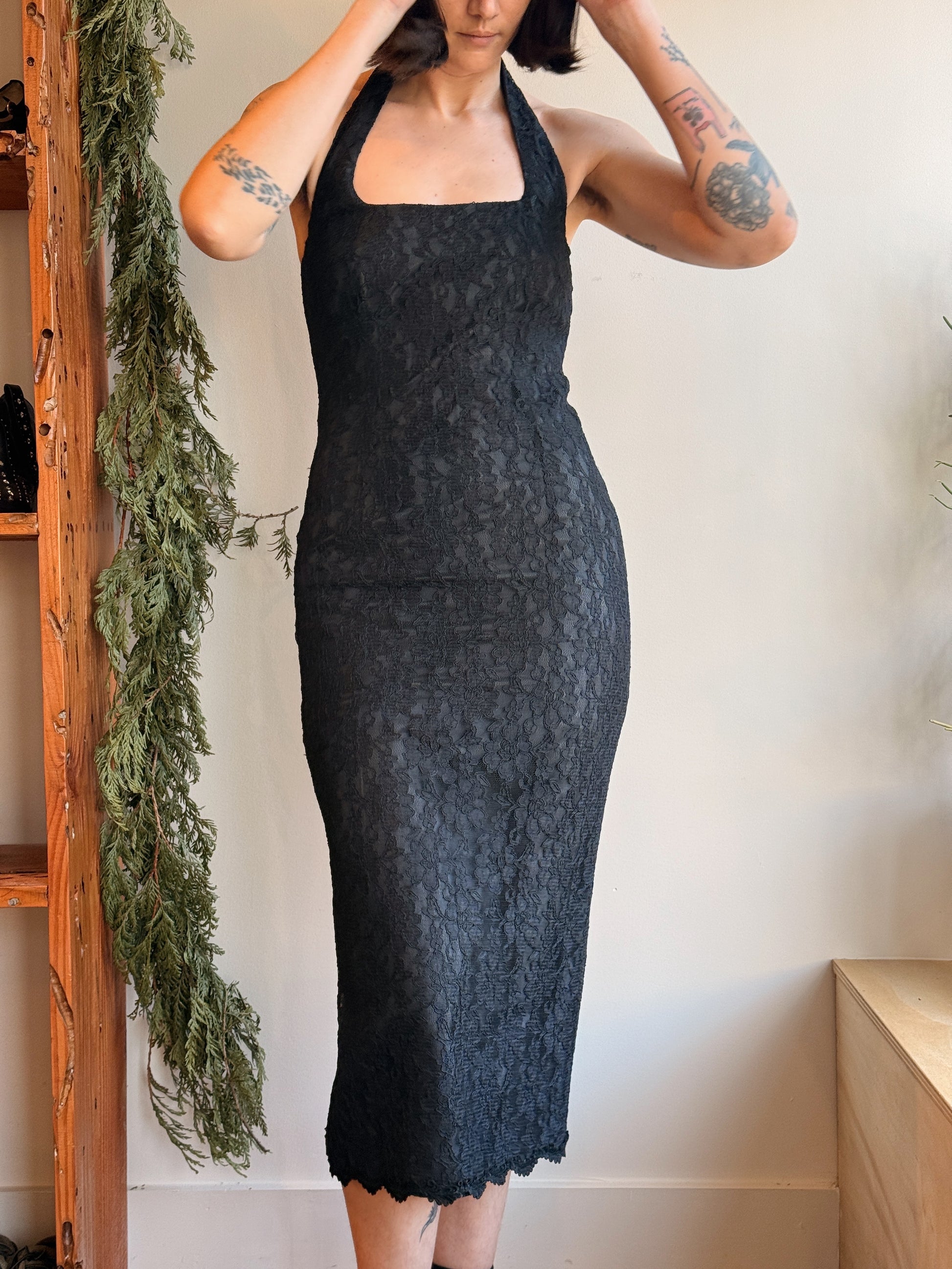 Black Lace Halter Dress