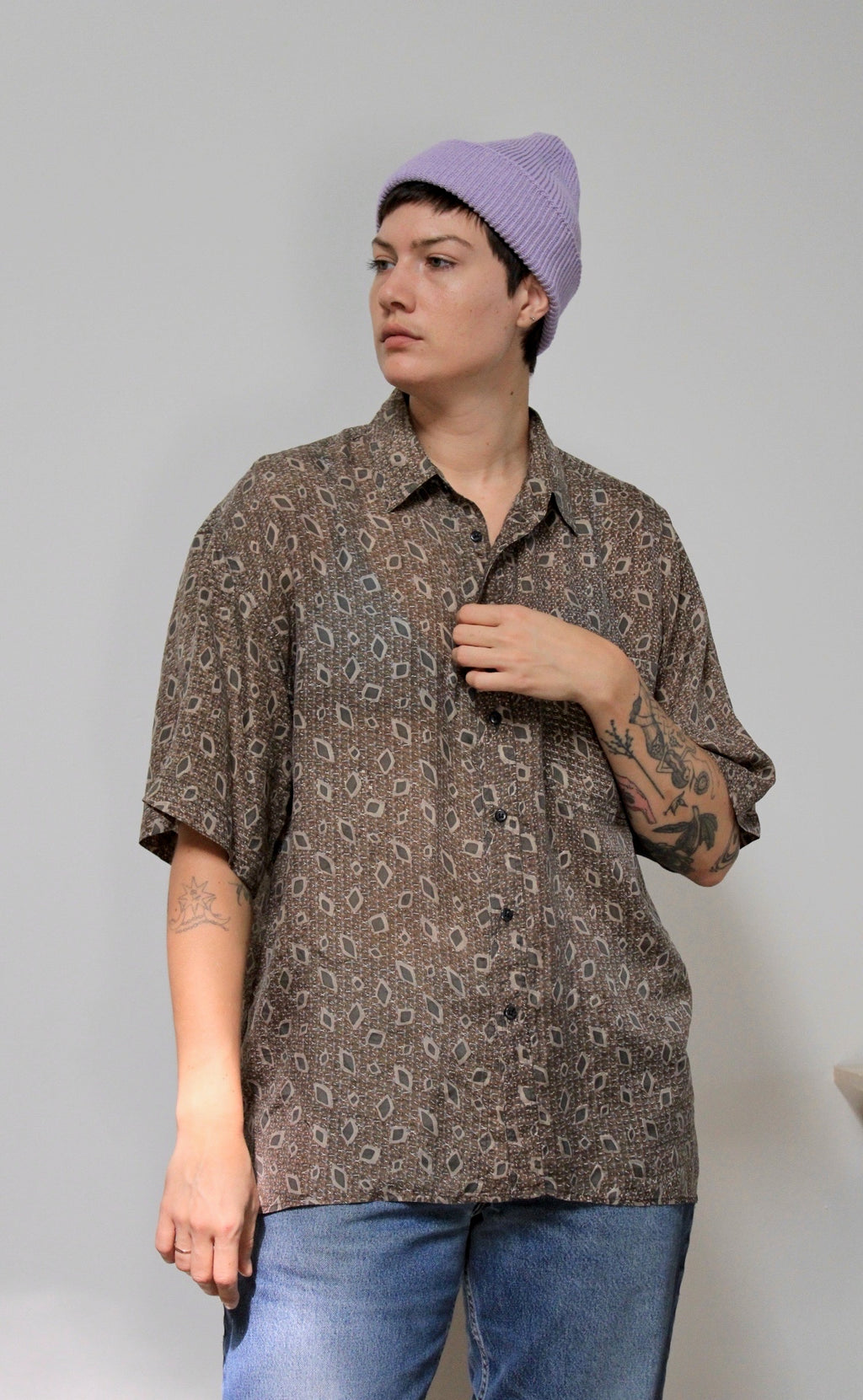 Earthy Silk Button Down Shirt