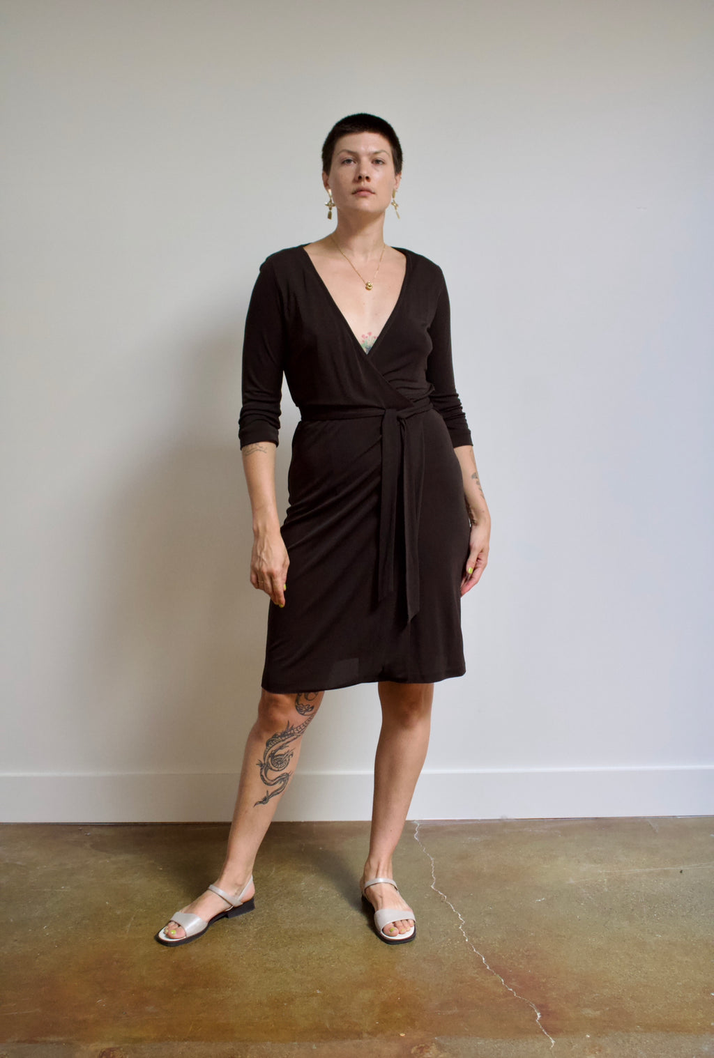 DVF Brown Slinky Wrap Dress