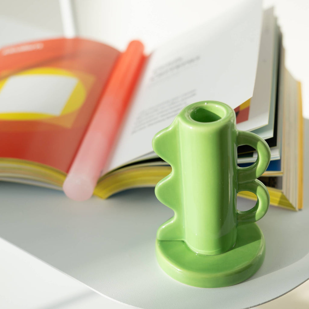 Double Handle Candle Holder - Green