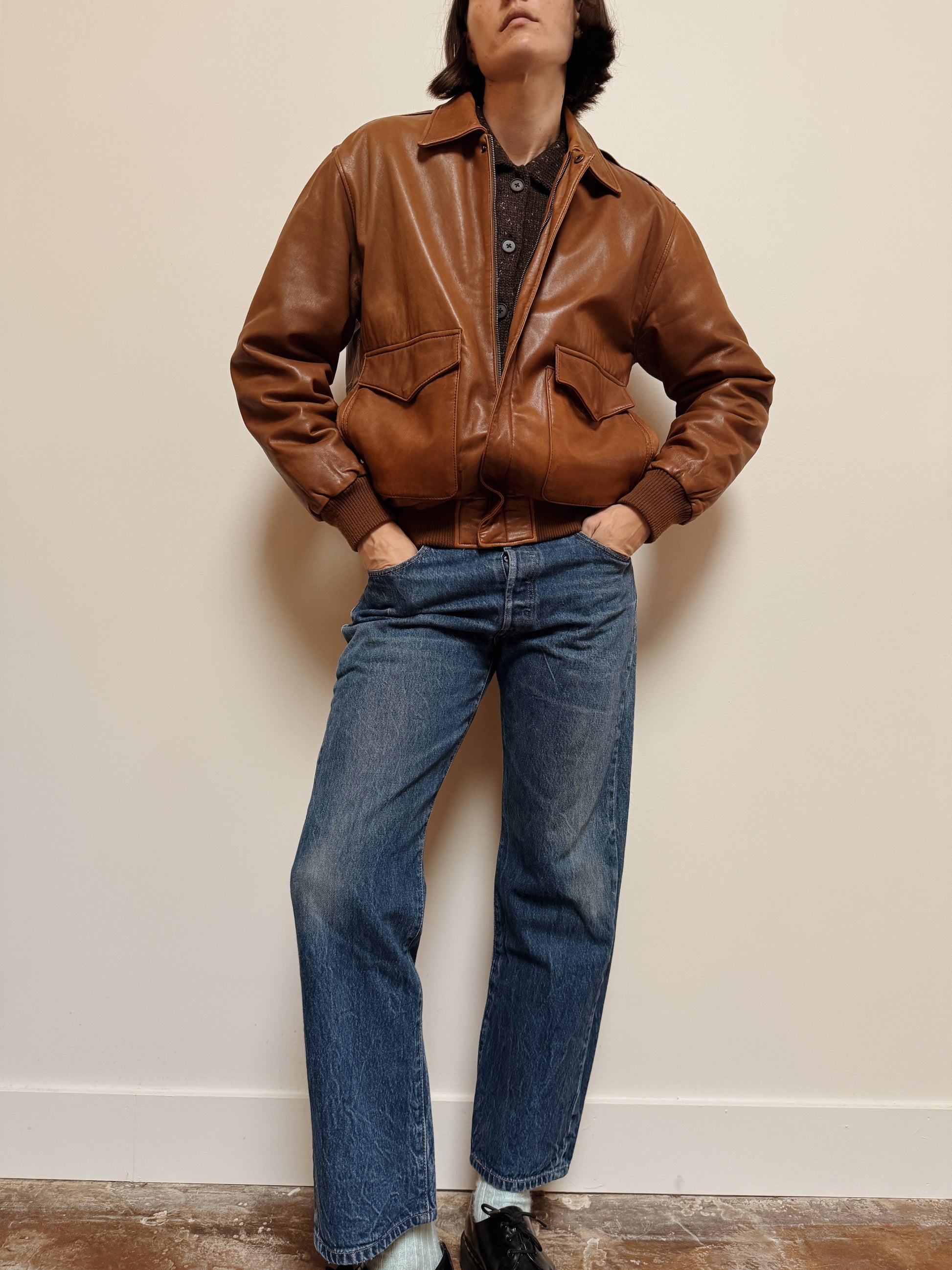 Zip Brown Leather Jacket