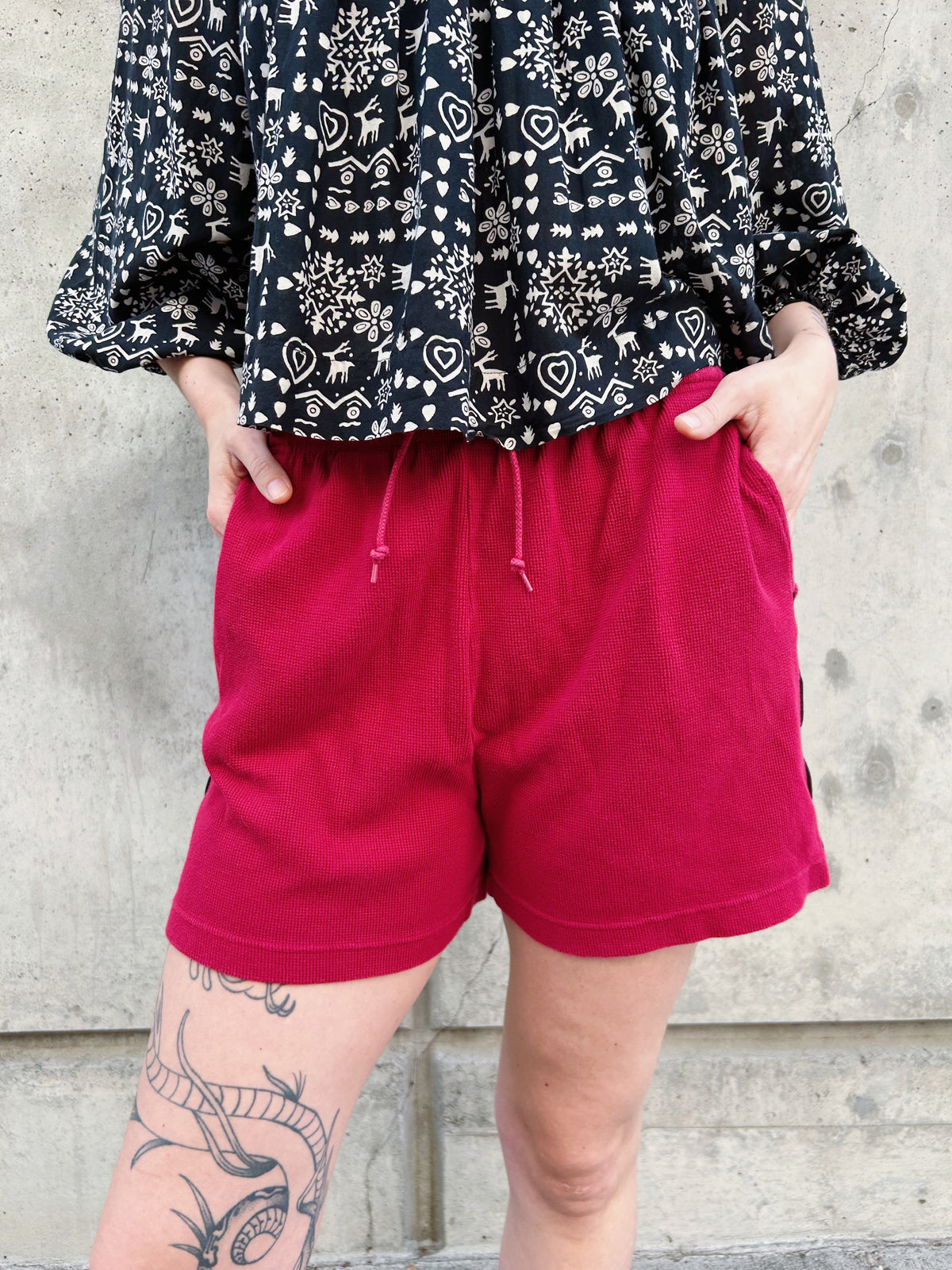 Chamonix red waffle shorts