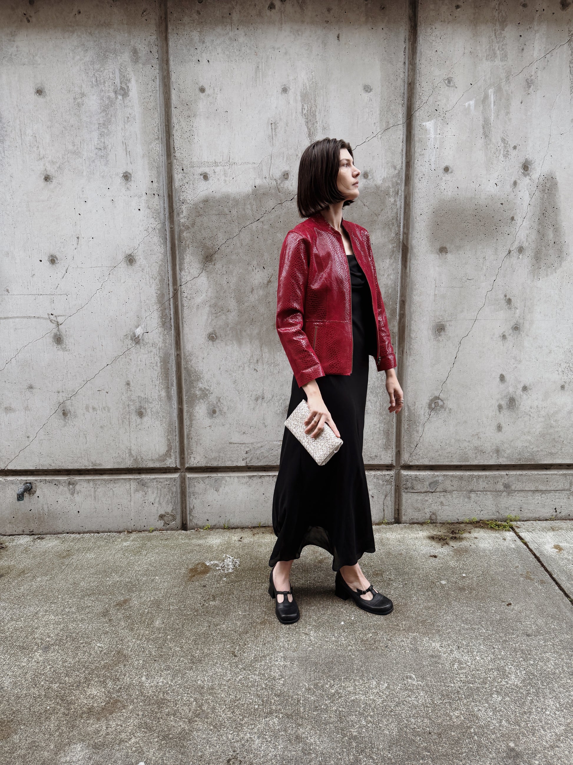 Red Embossed Snakeskin Leather Jacket