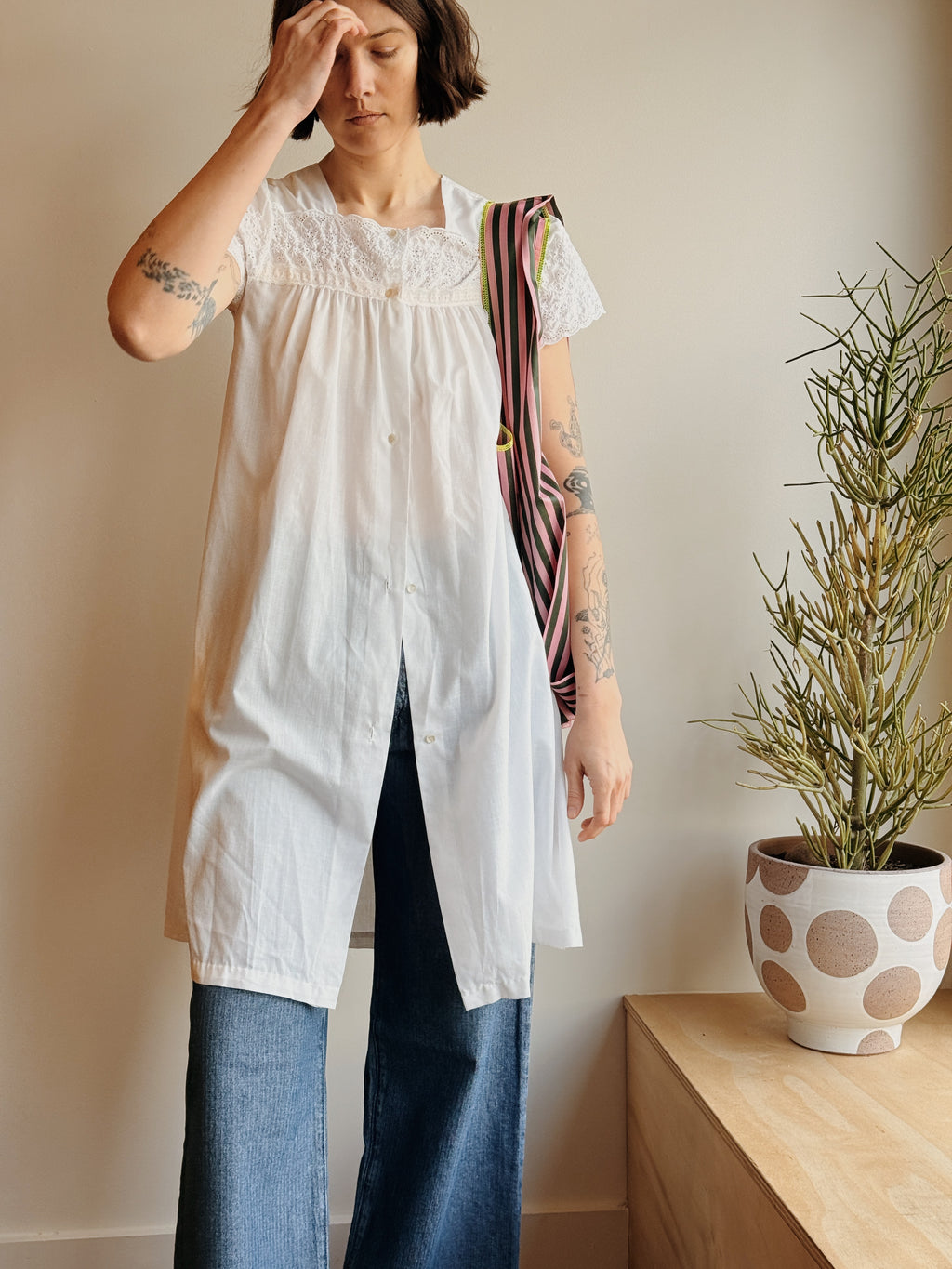 Eyelet Button Front Dress