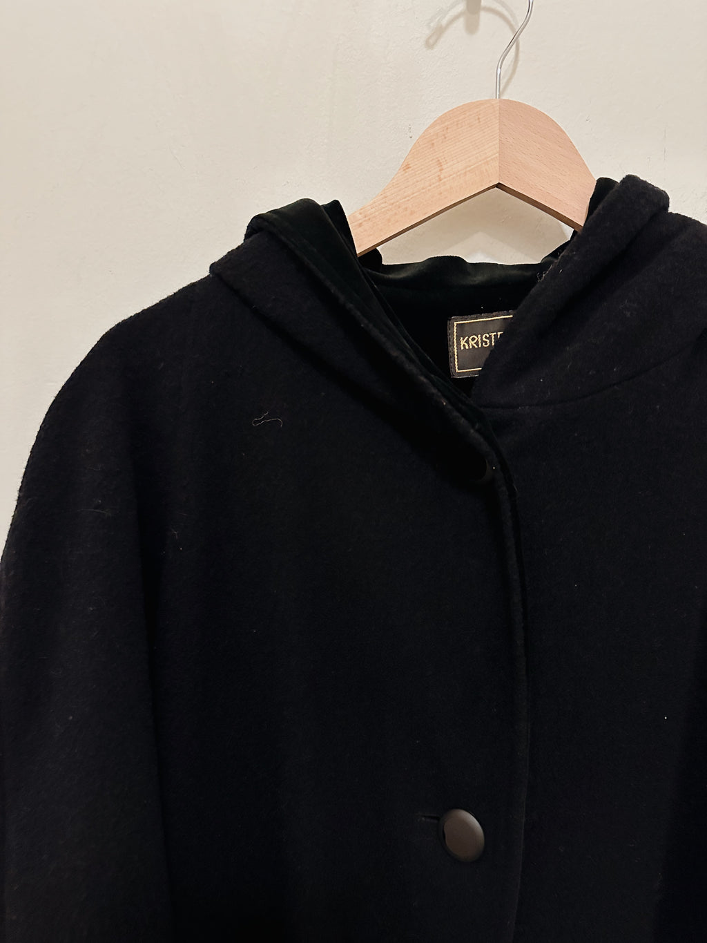 Wool Velvet Trim Hooded Coat