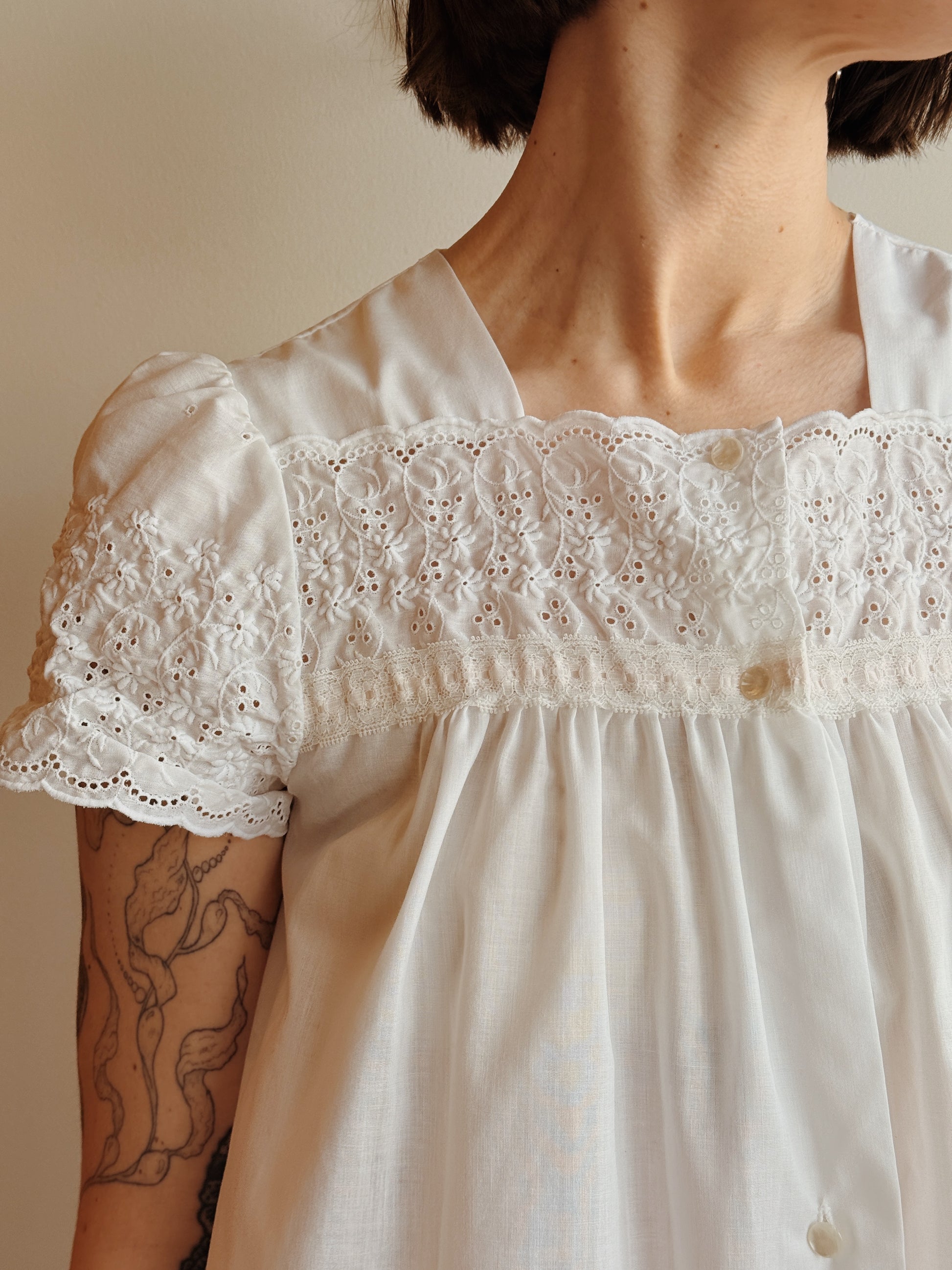 Eyelet Button Front Dress