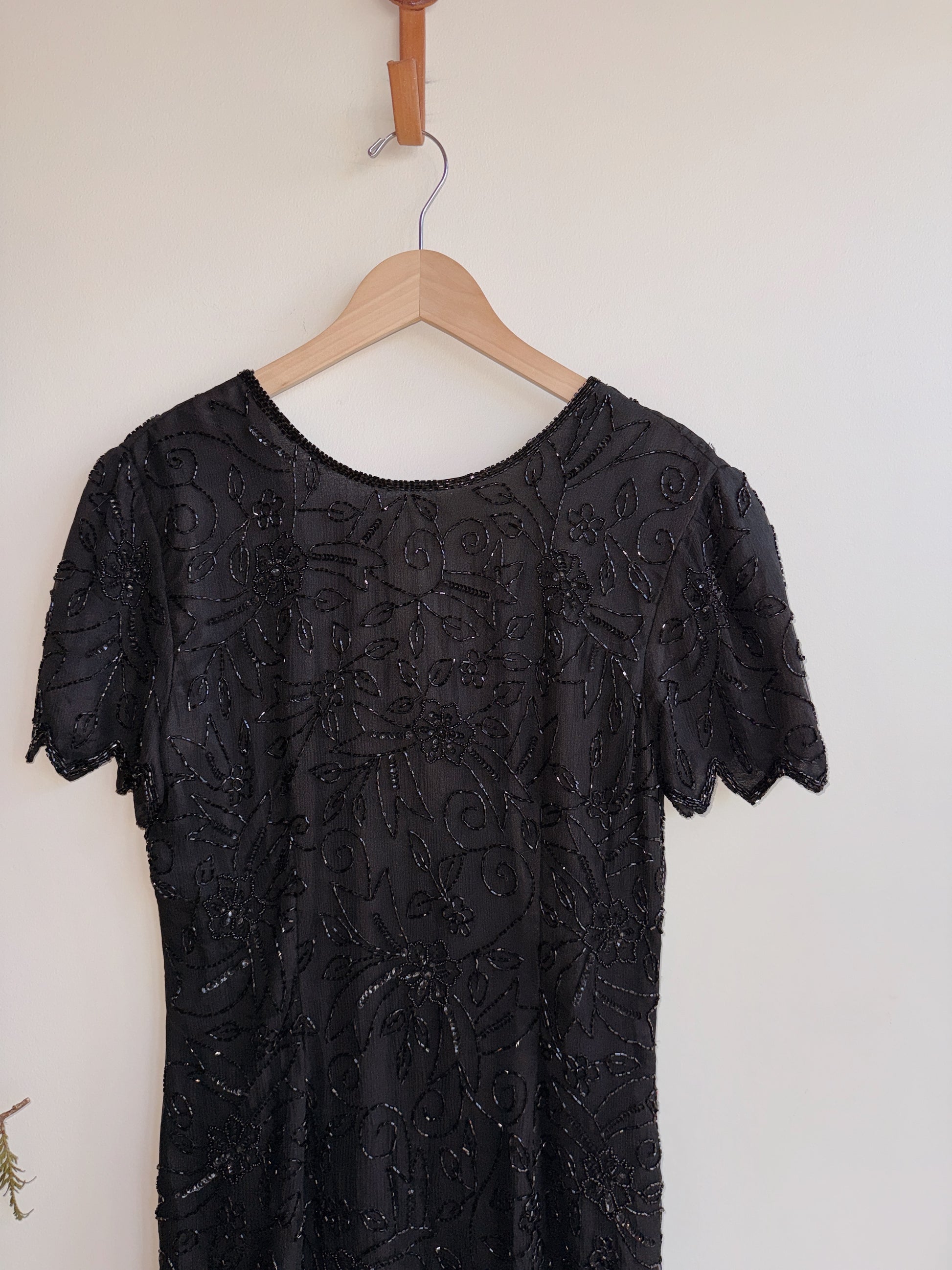 Black Beaded Silk Dress