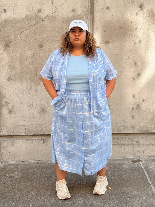 Blue Plaid Skirt Set