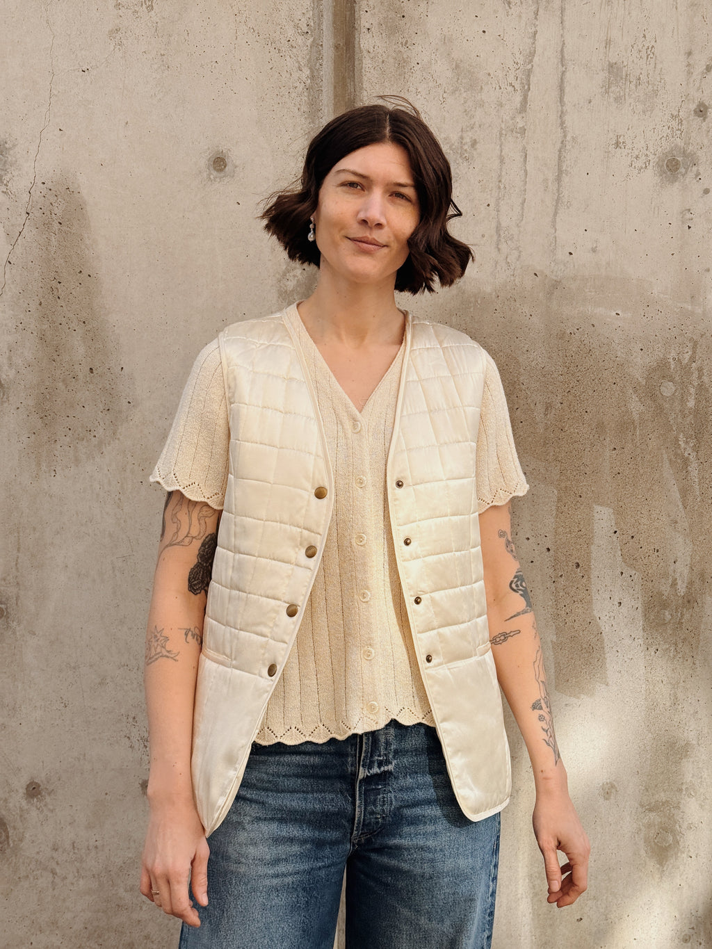 Silk Satin Quilted Puffer Vest