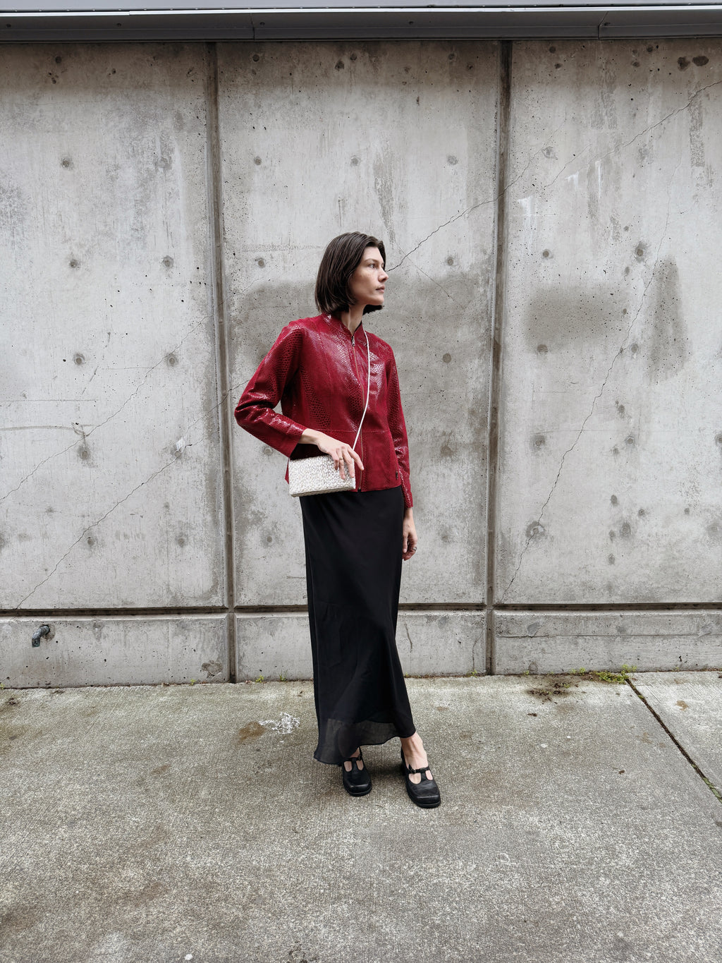 Red Embossed Snakeskin Leather Jacket