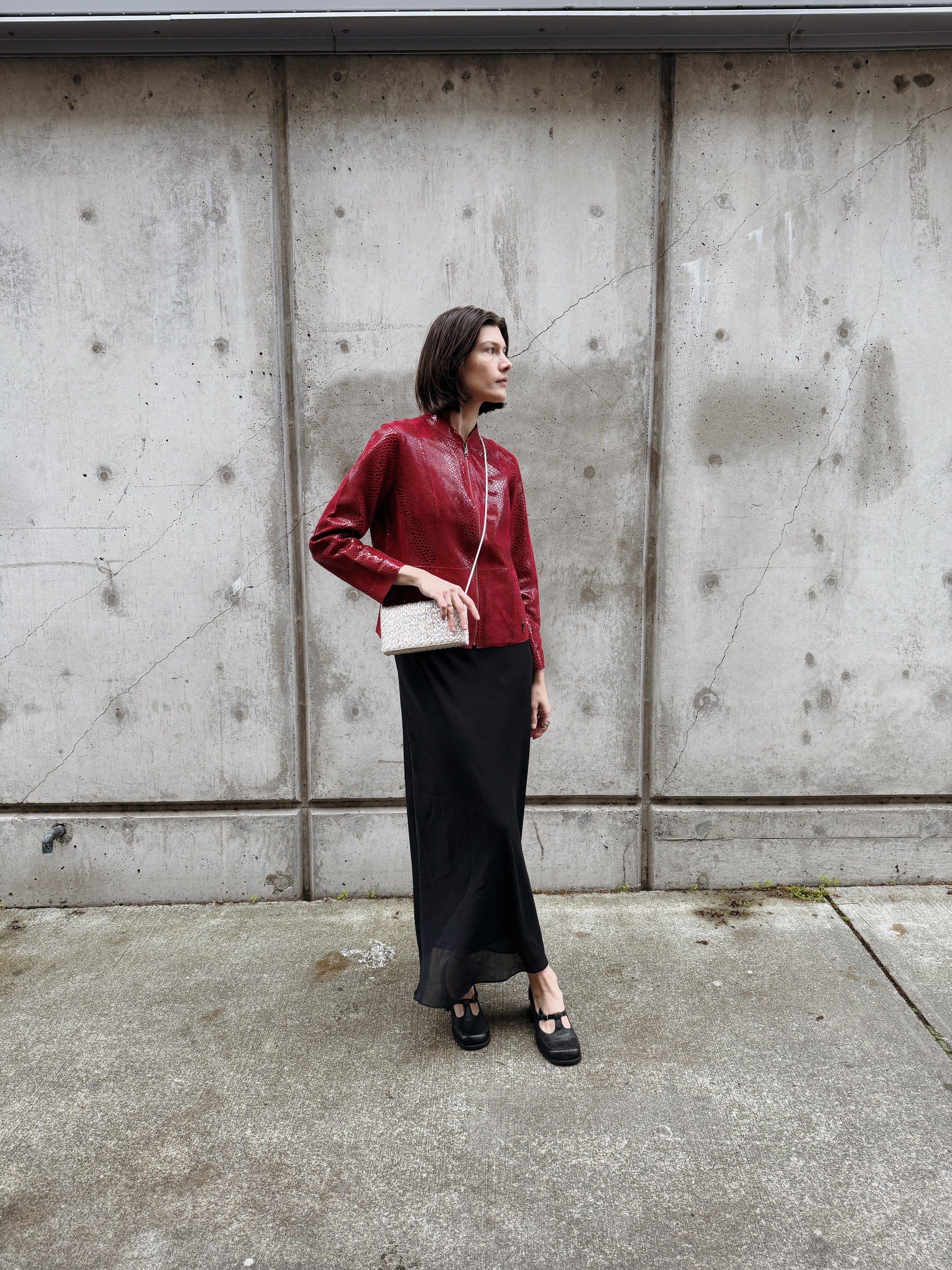 Red Embossed Snakeskin Leather Jacket