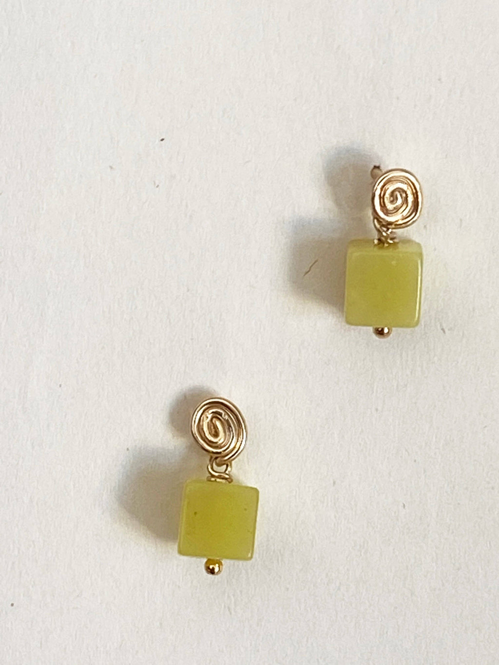 Inward Earrings- Olive Jade: Sterling Silver