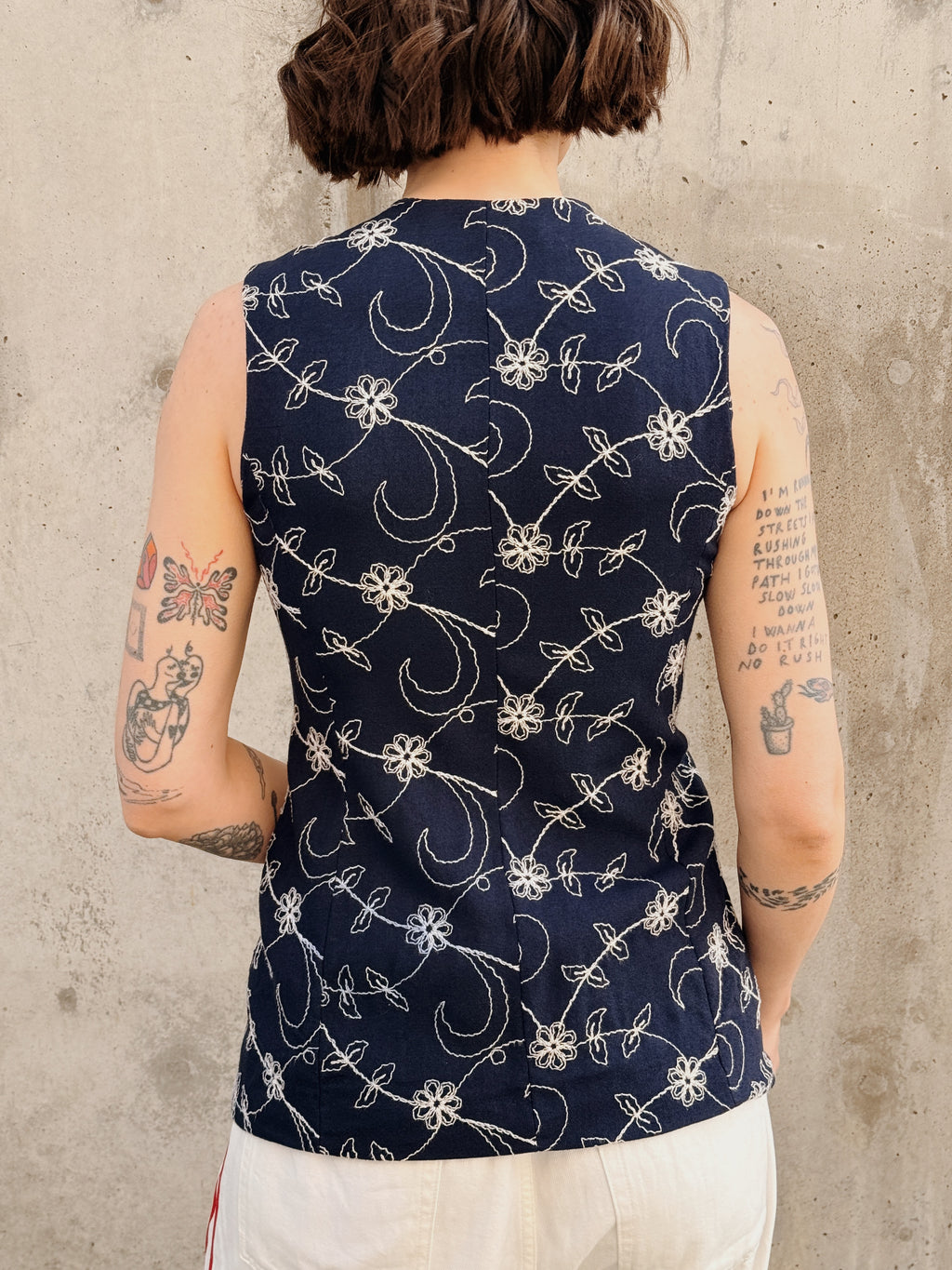Navy Floral Embroidered Vest