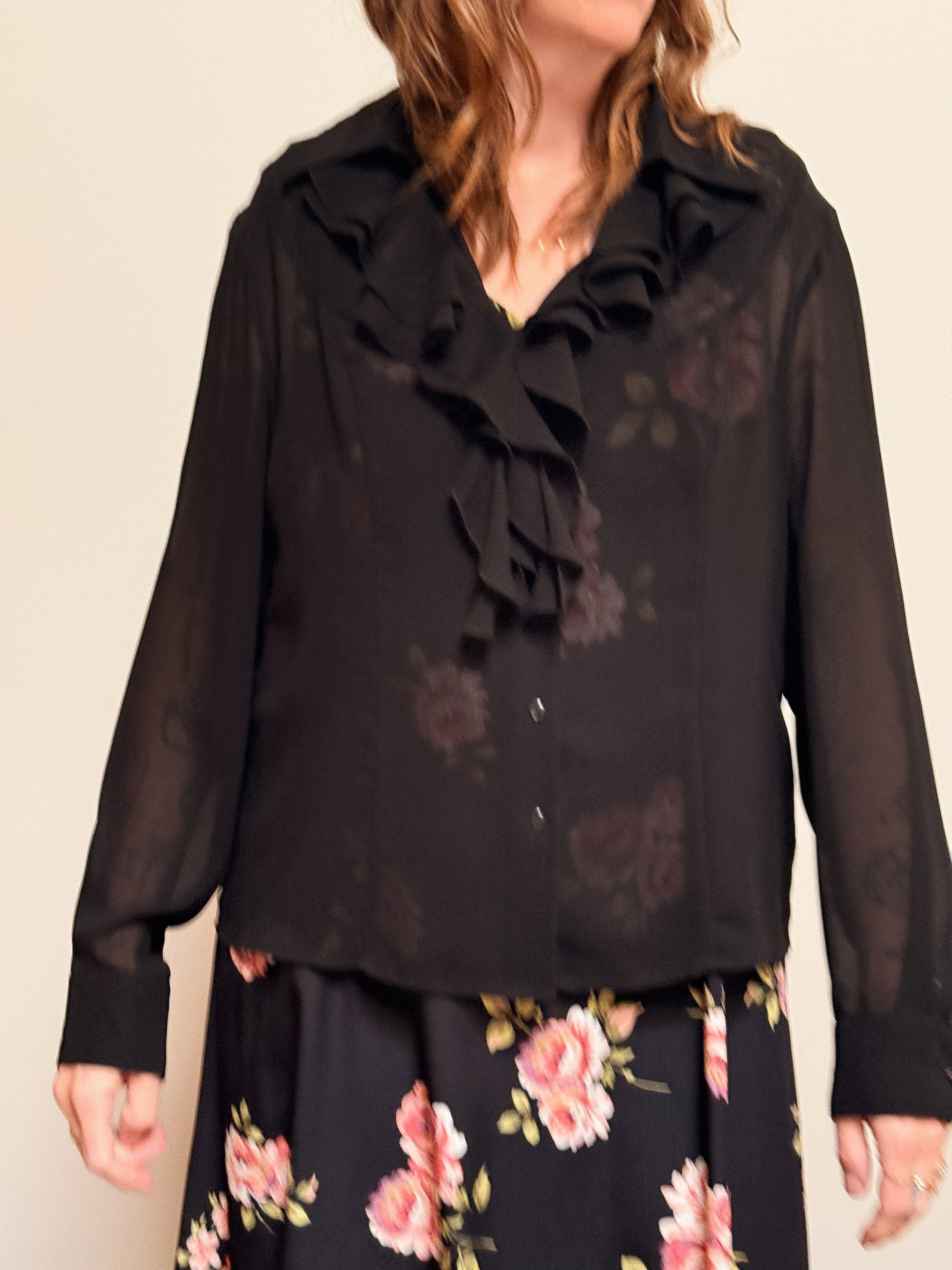 Sheer Ruffle Front Blouse