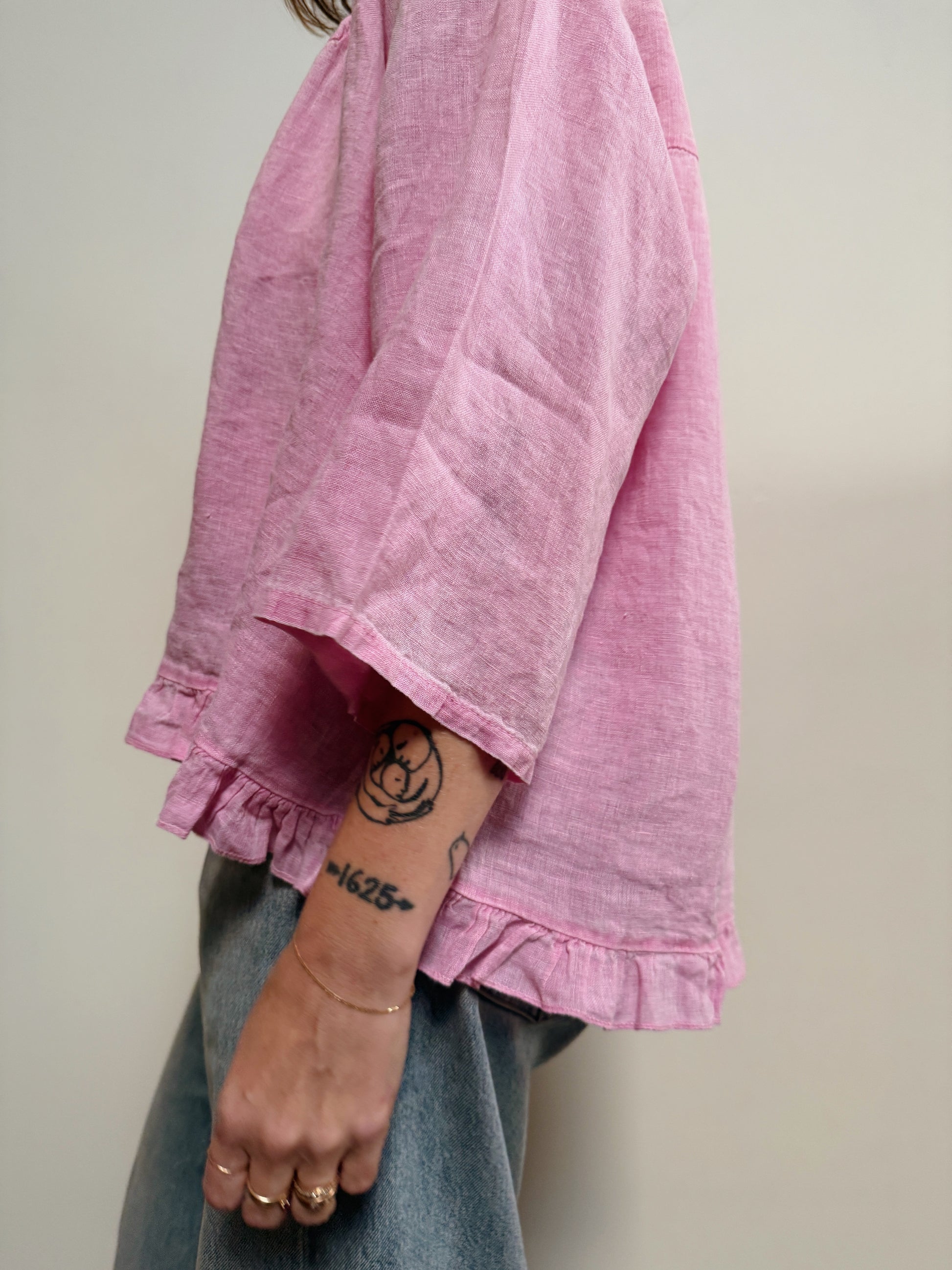 Colette Pink Ruffle Linen Top