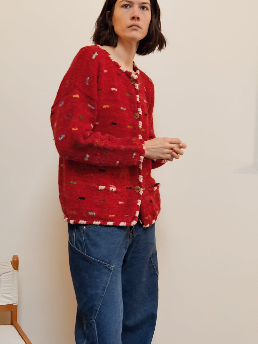 Wool Red Confetti Cardigan