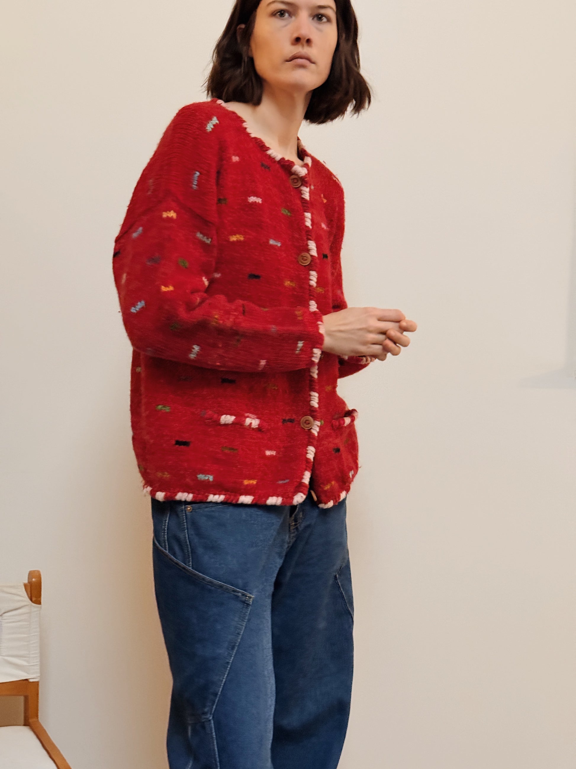 Wool Red Confetti Cardigan