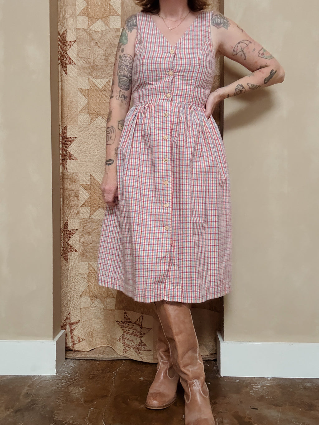 Cotton / Linen Plaid Midi