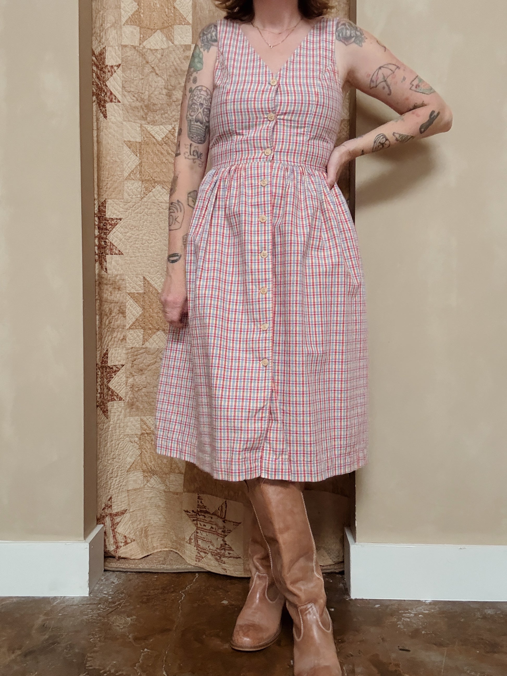 Cotton / Linen Plaid Midi