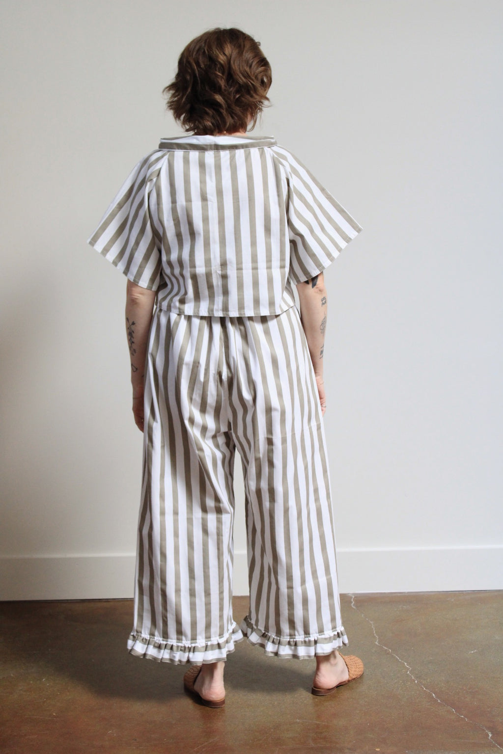 Archive Craft Ruffle Pant - Sage Stripe