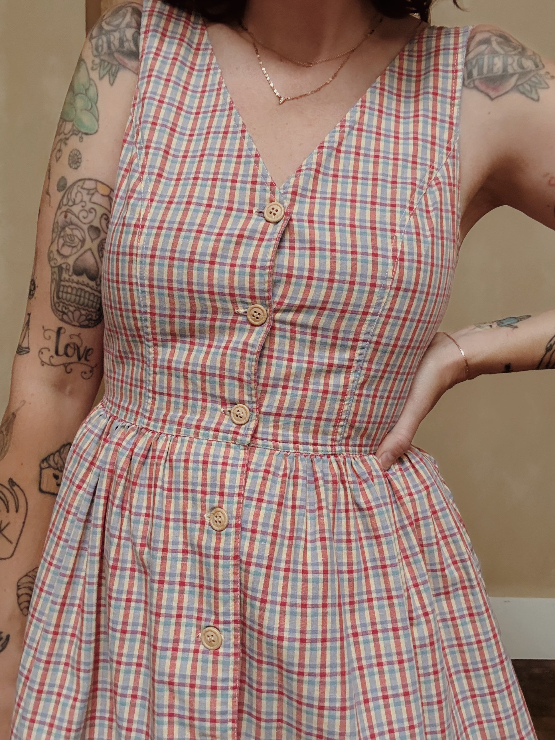 Cotton / Linen Plaid Midi