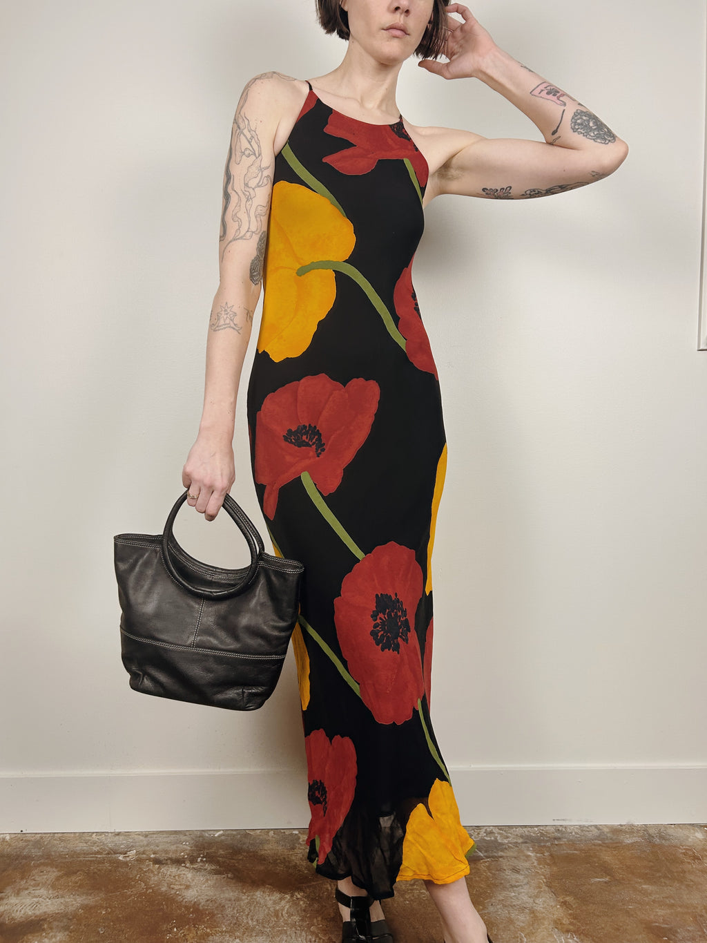 Poppy Print Bias-Cut Maxi Dress