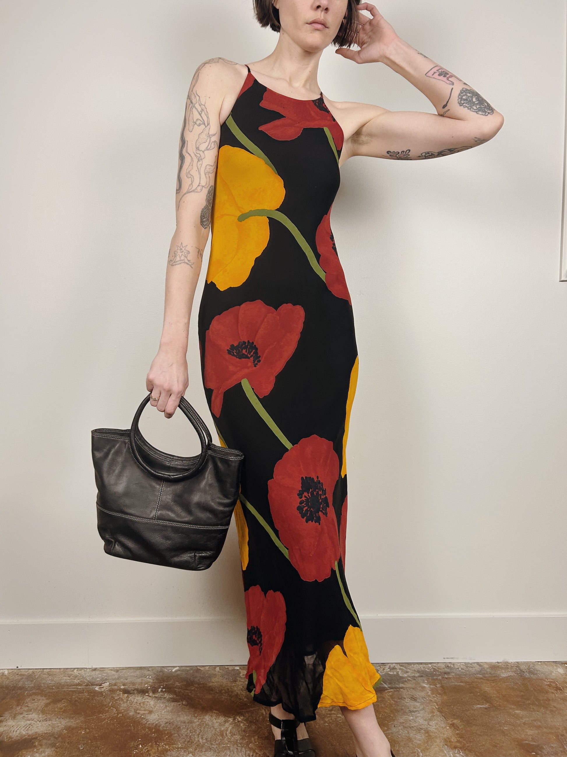 Poppy Print Bias-Cut Maxi Dress