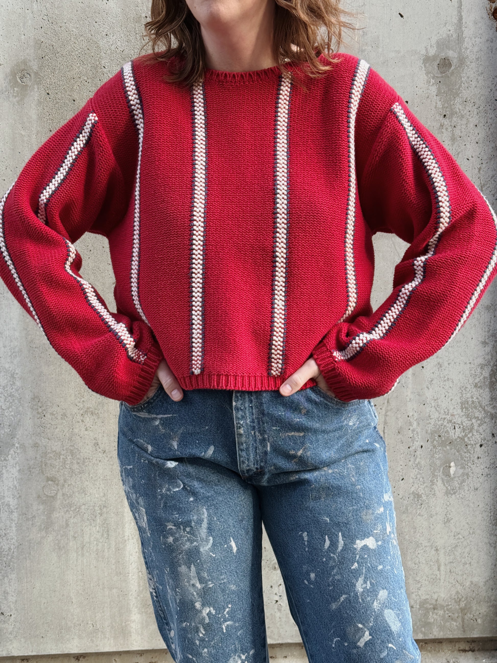 Crop Stripe Cotton Sweater