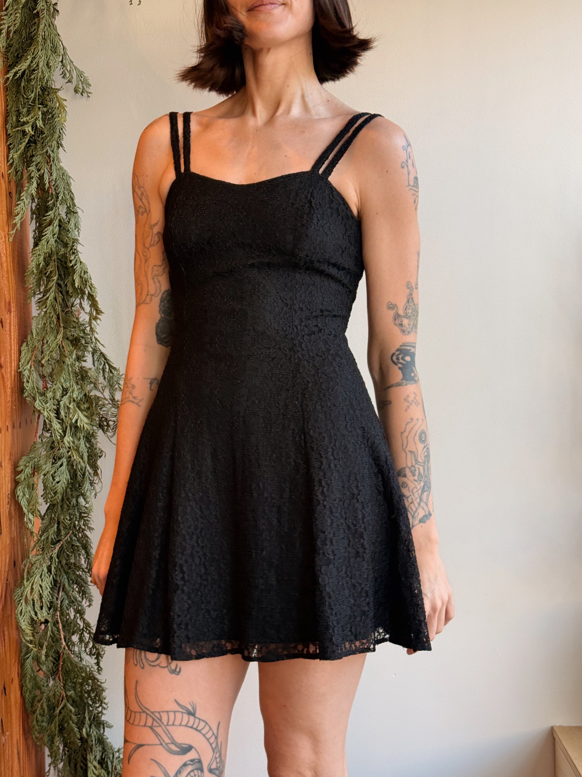 Black Lace Skater Dress