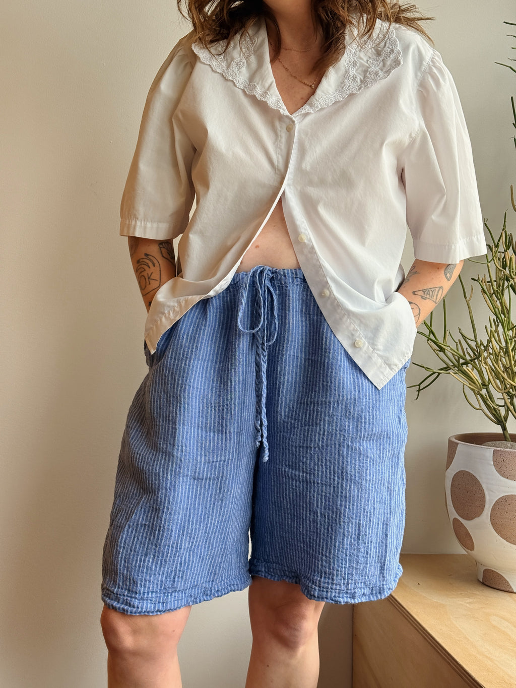 Flax Blue Stripe Linen Shorts