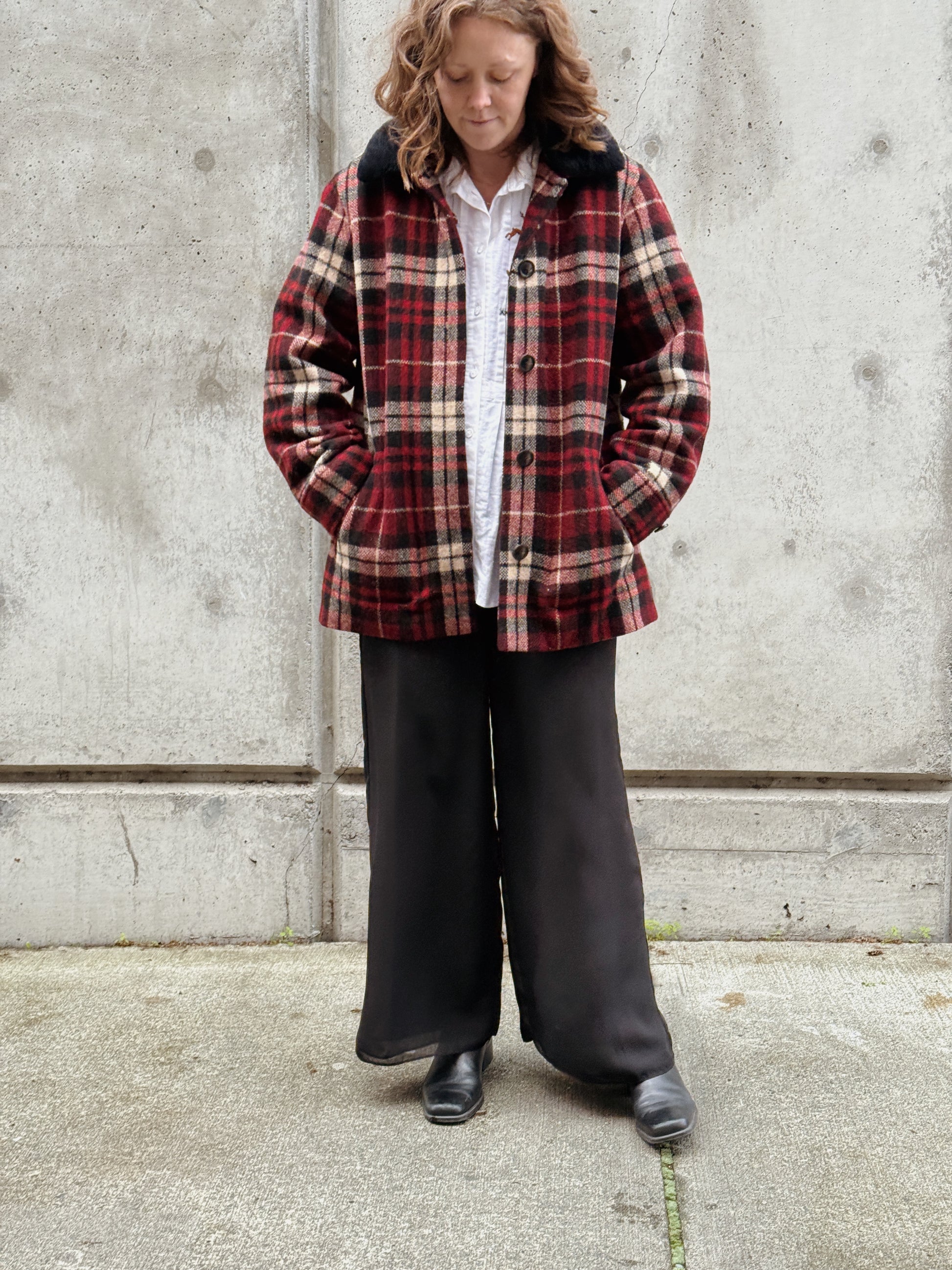 Eddie Bauer Red Plaid Overcoat