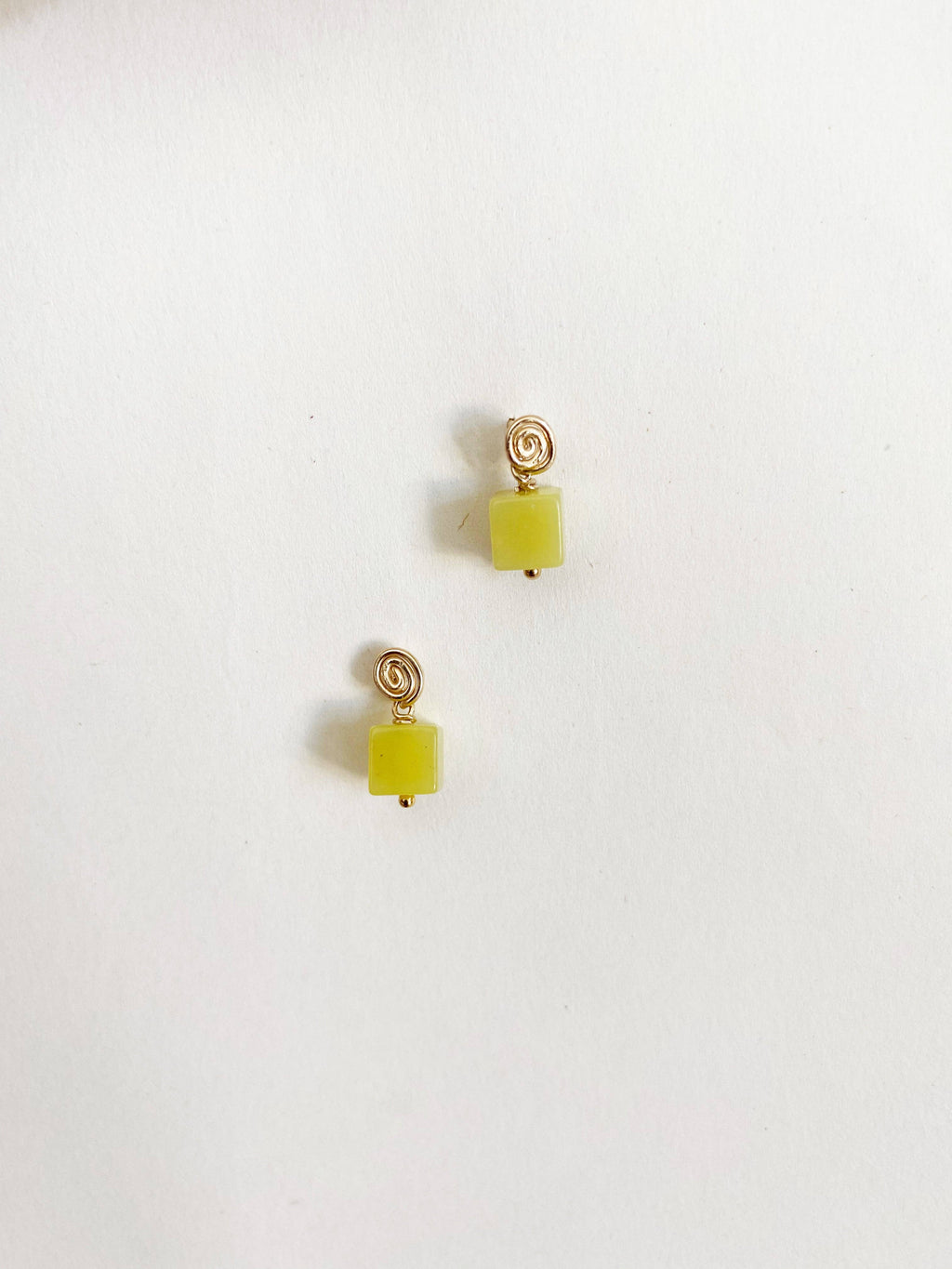 Inward Earrings- Olive Jade: Sterling Silver