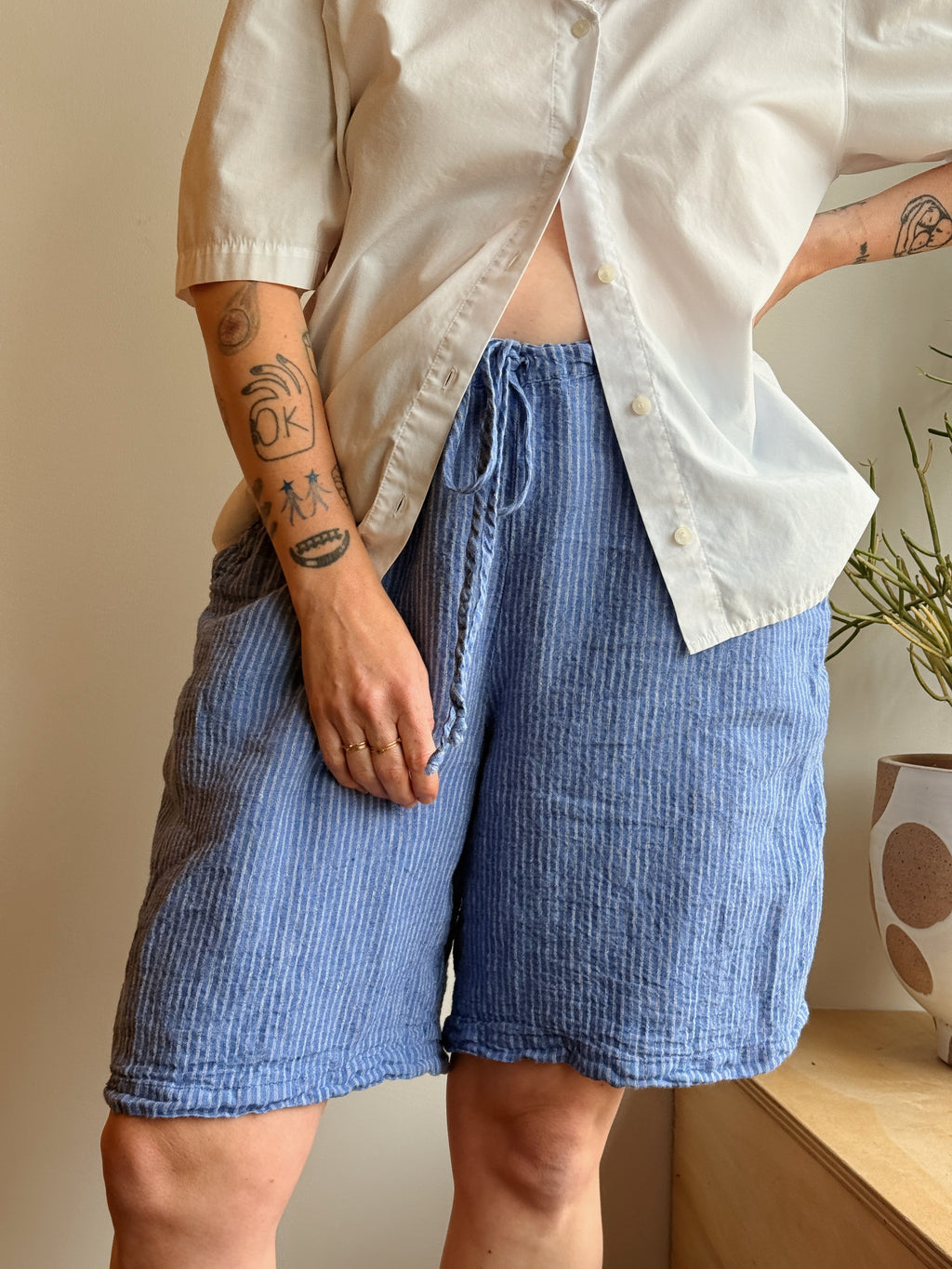 Flax Blue Stripe Linen Shorts
