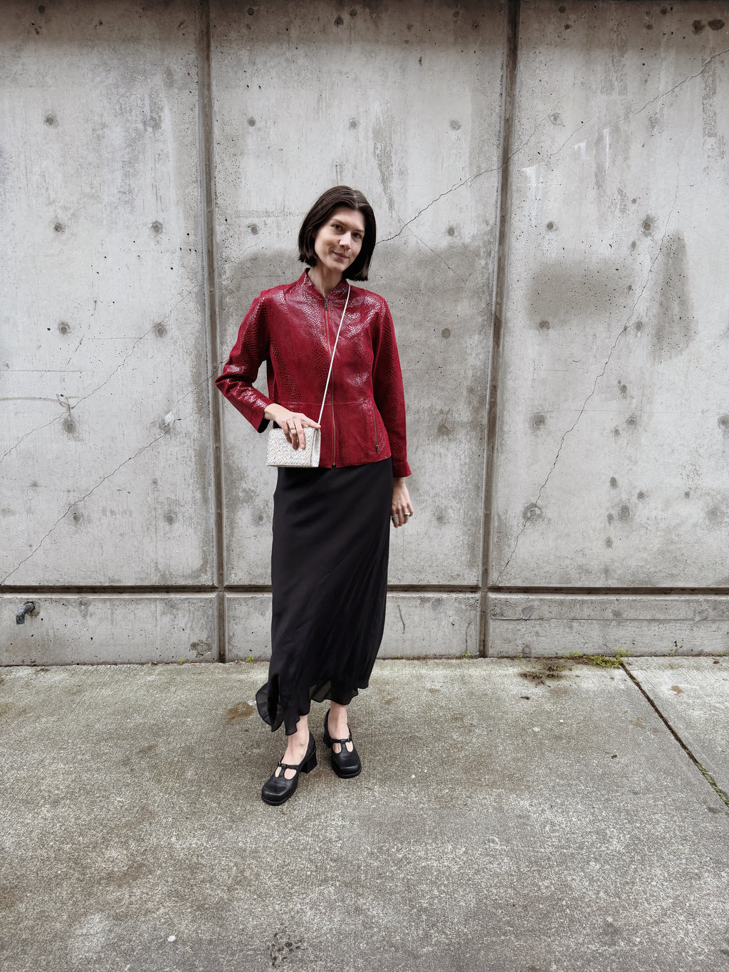 Red Embossed Snakeskin Leather Jacket