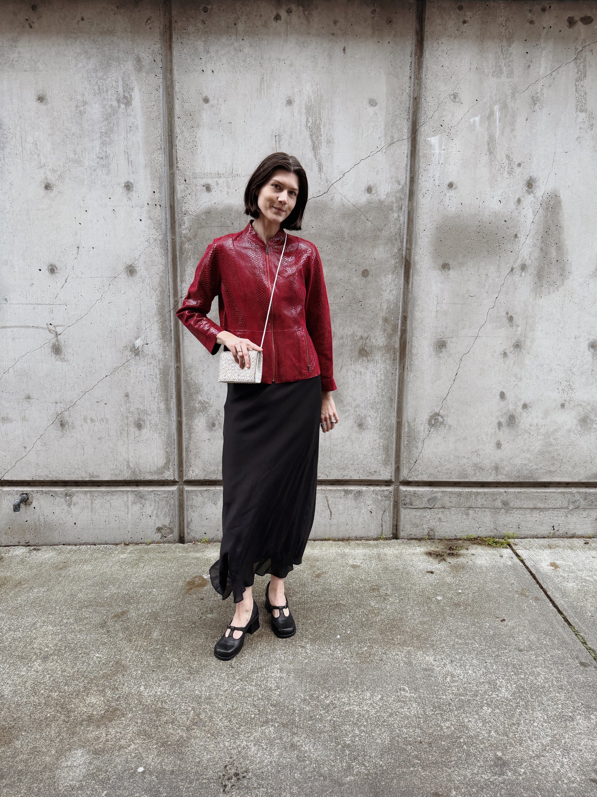 Red Embossed Snakeskin Leather Jacket