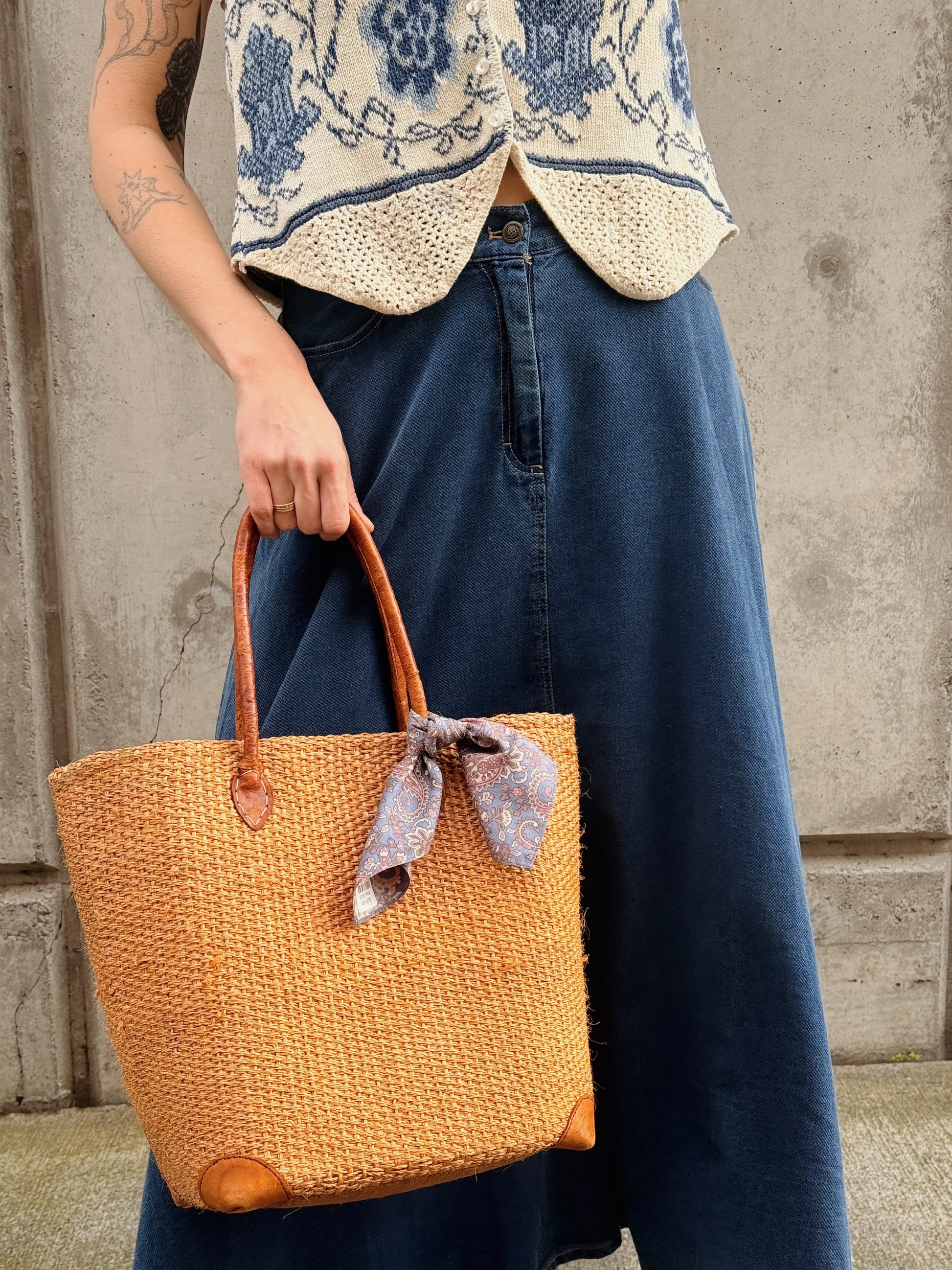 Green Lining Straw Bag