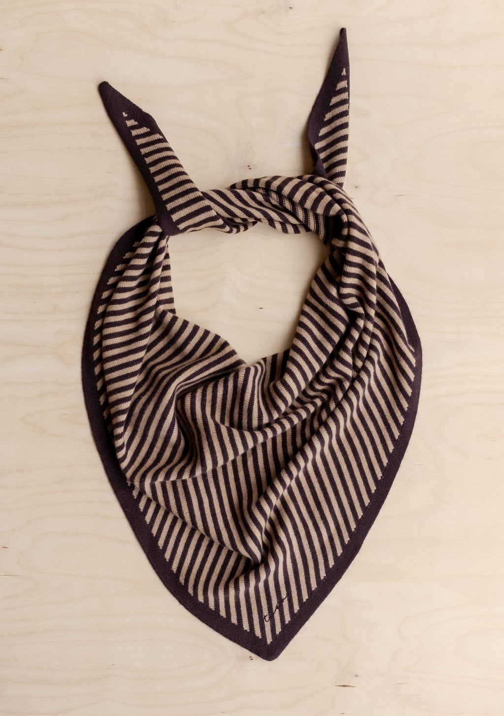 Large Merino Wool Triangle Scarf in Camel & Brown Stripe
