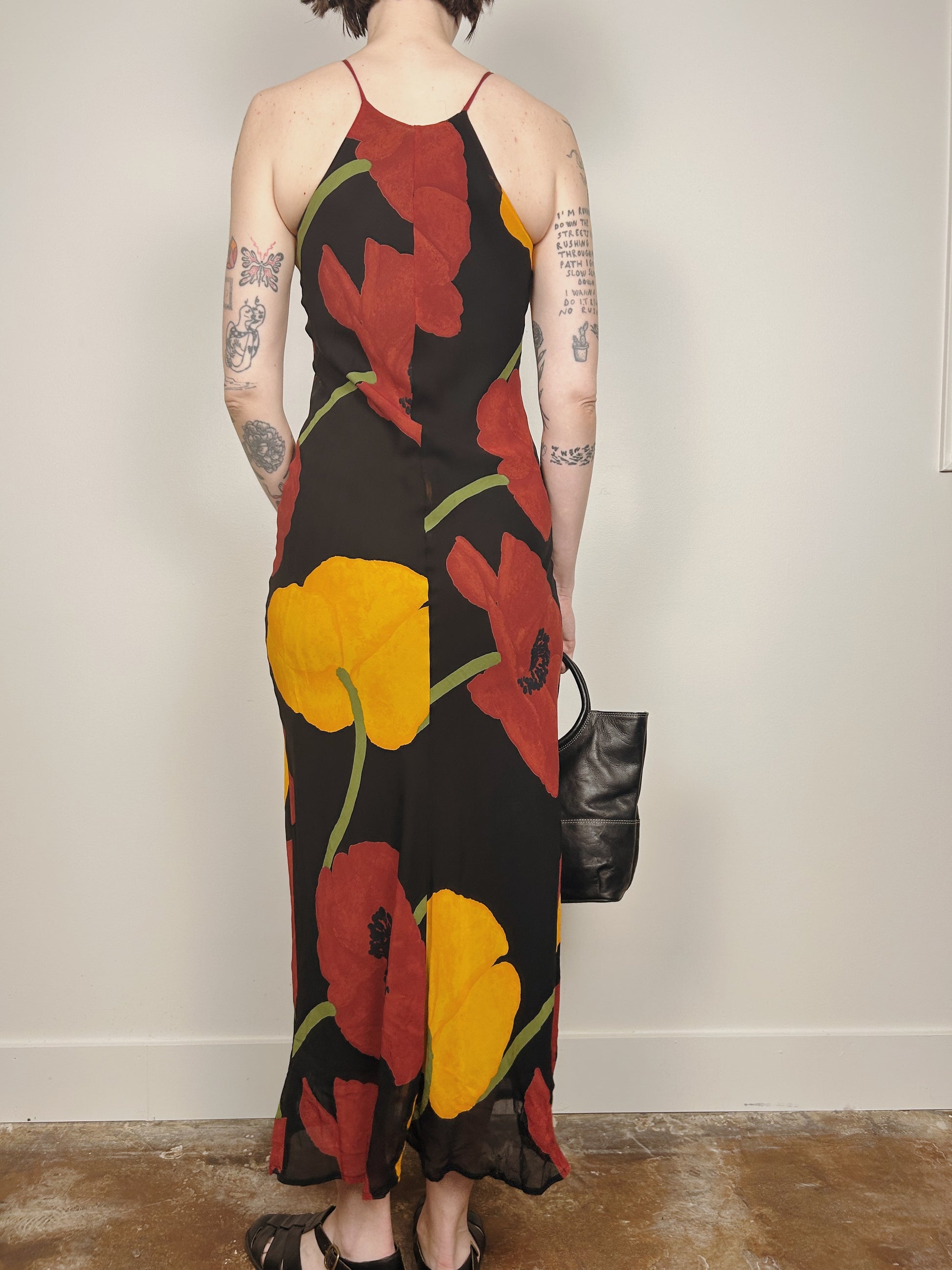 Poppy Print Bias-Cut Maxi Dress