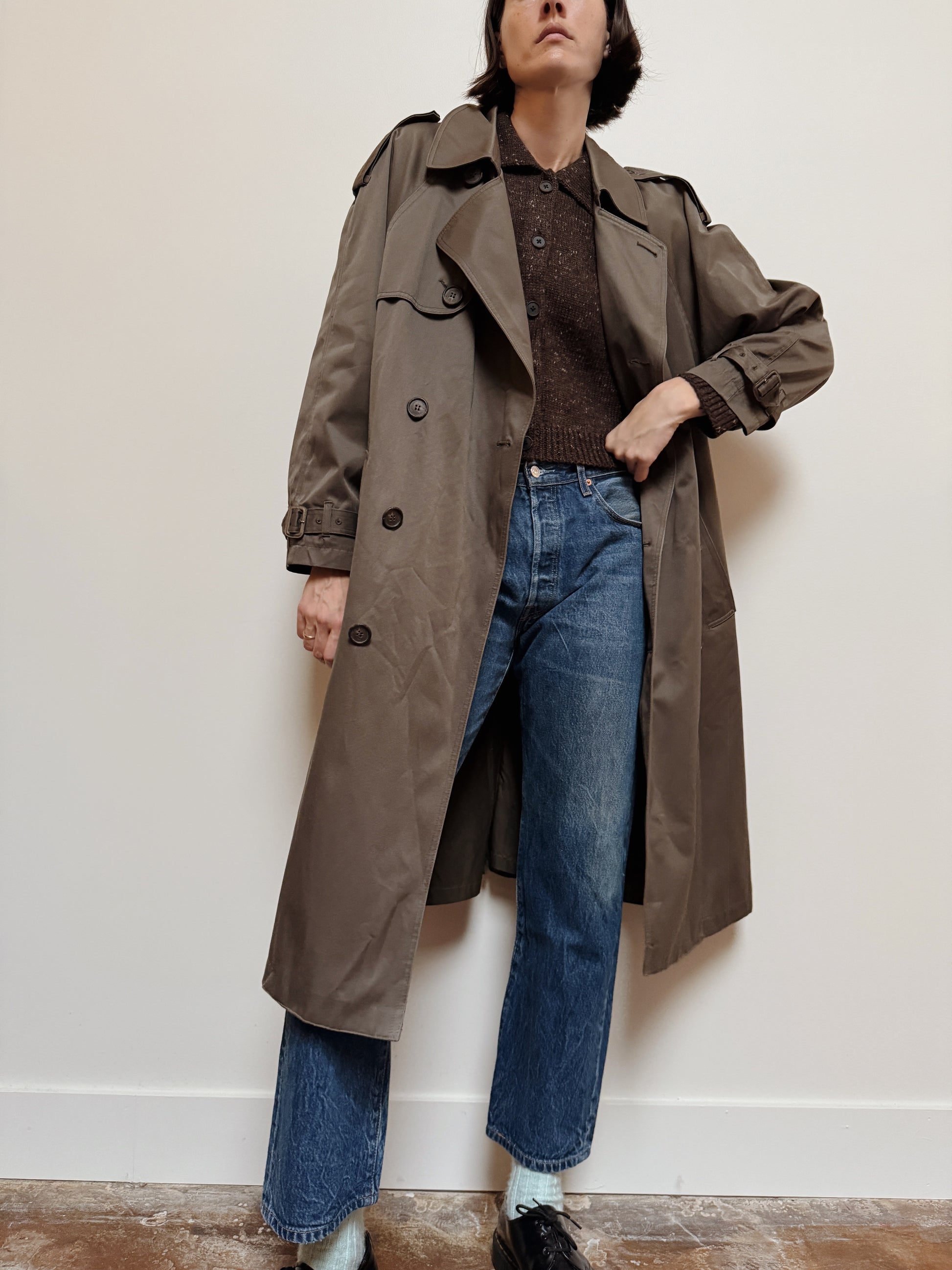 Double Breasted Green Trench