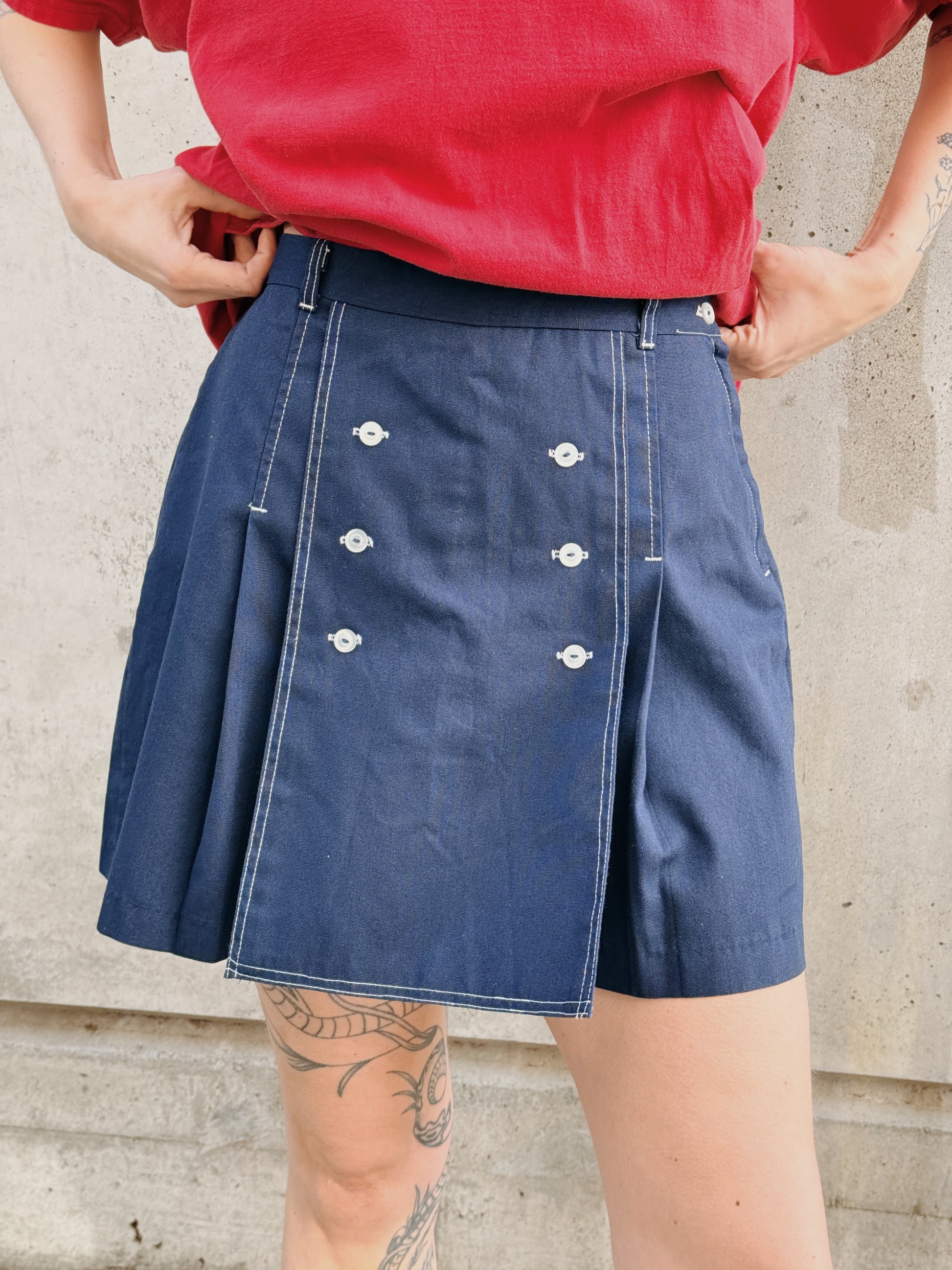 Navy Cotton Mini Skort