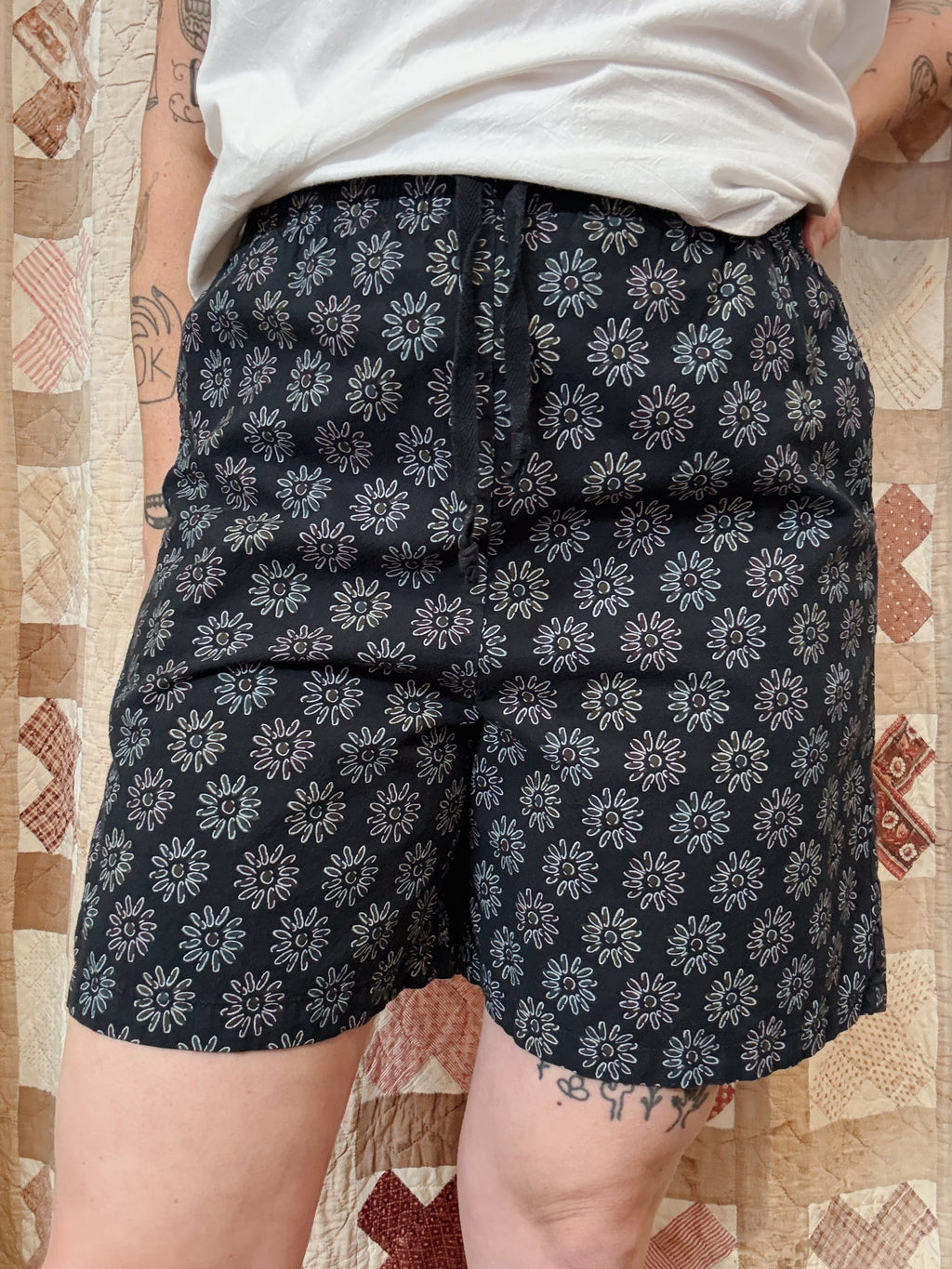 Navy Floral Cotton Shorts