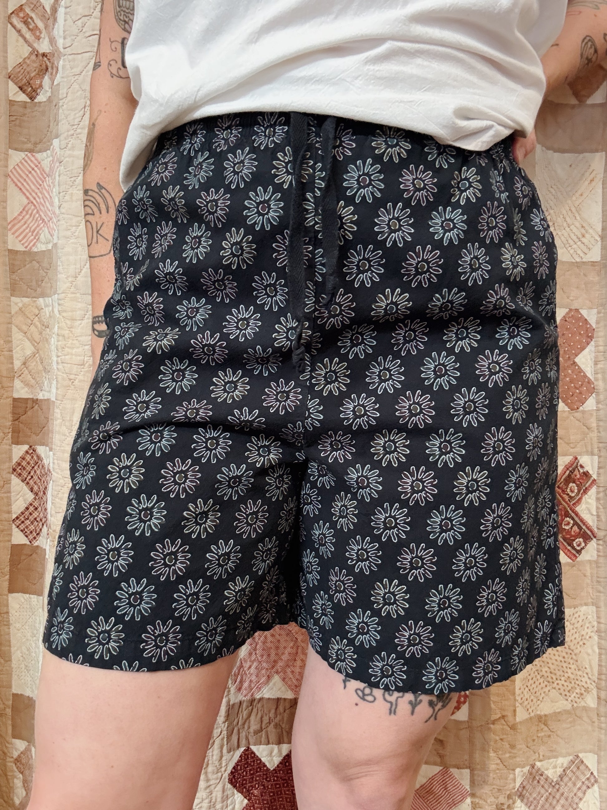 Navy Floral Cotton Shorts