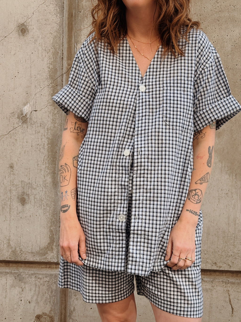 Blue Plaid Shorts Set