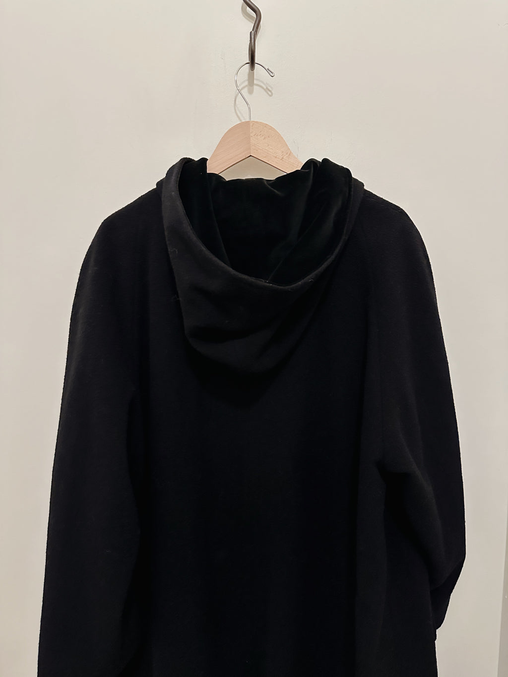 Wool Velvet Trim Hooded Coat