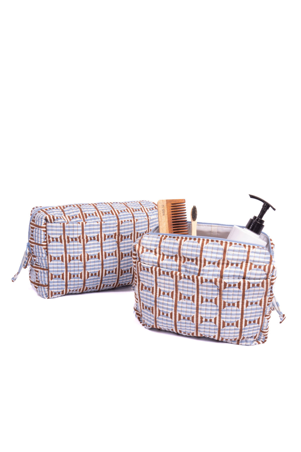 Striped Circles Blockprint Travel Pouch: Set of 2