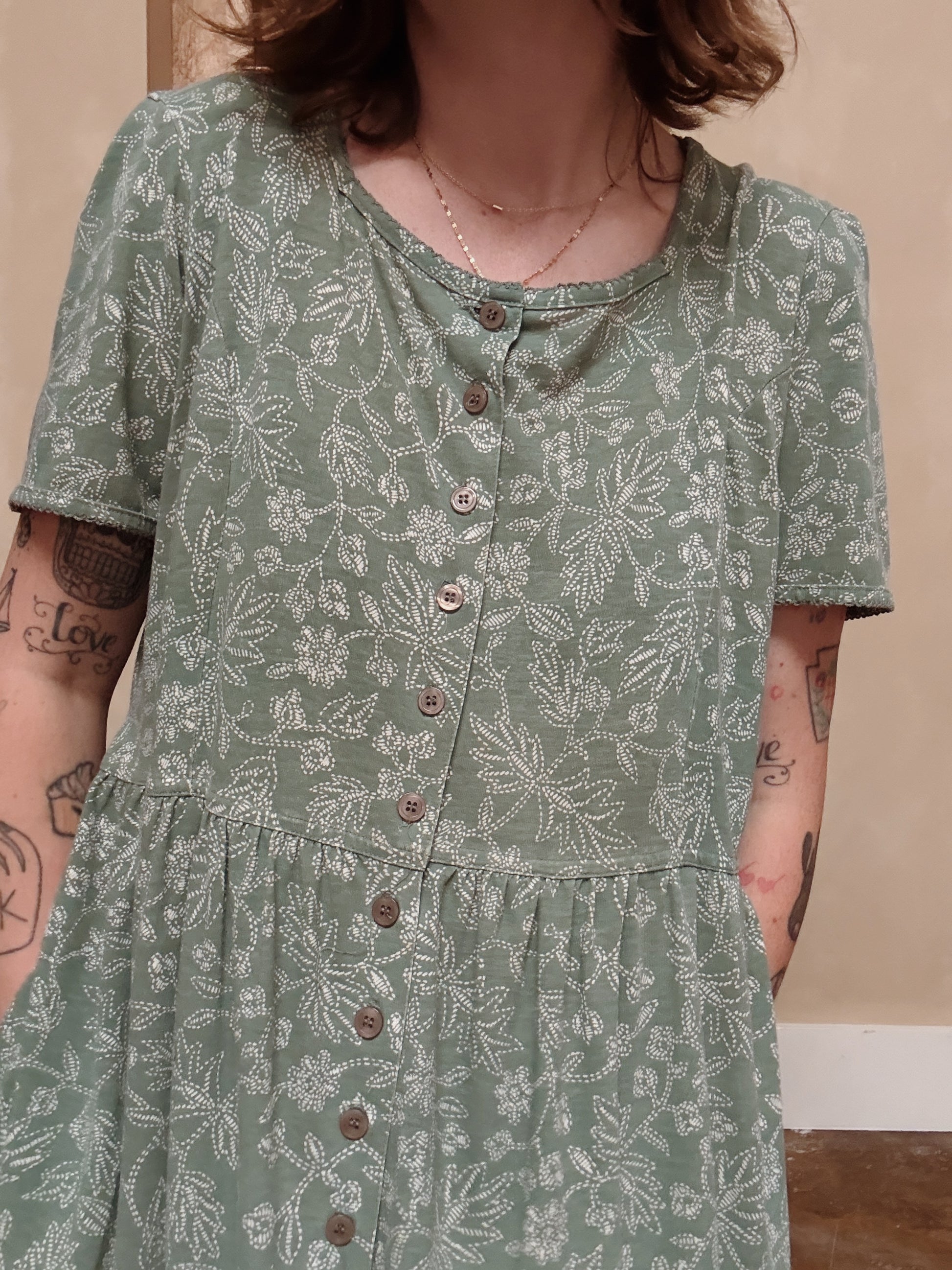 Green Floral Cotton Babydoll